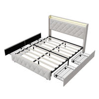 POLSTERBETT 160x200 cm mit 4 Schubladen & LED-Beleuchtung - USB-Anschlüsse - ohne Matratze - Beige - Beige, Textil (160/200cm) - DELFA
