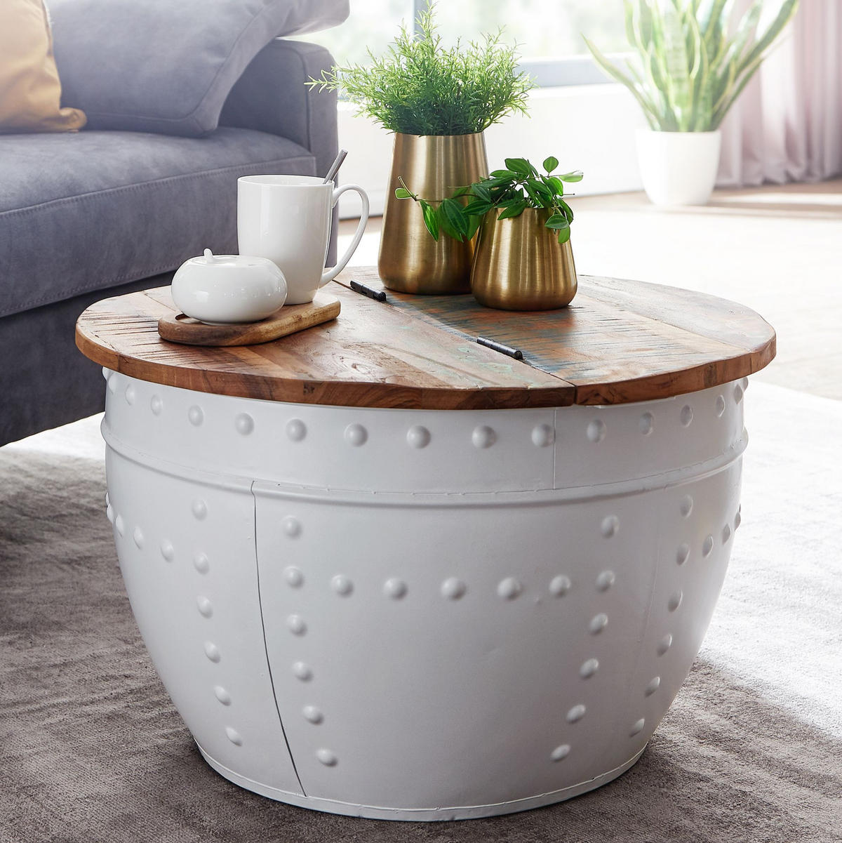 COUCHTISCH rund REZA Mango Sofatisch - Weiß, Holz (60/60/36cm) - tinkaro