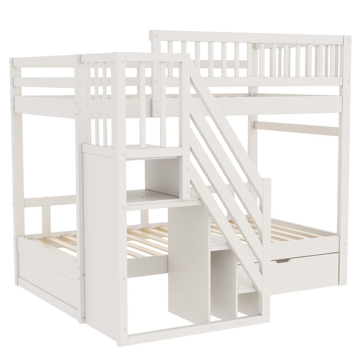 ETAGENBETT mit Stauraum 90x200 cm Massivholz Weiß - Weiß, Holzwerkstoff (90/200cm) - Beauniv