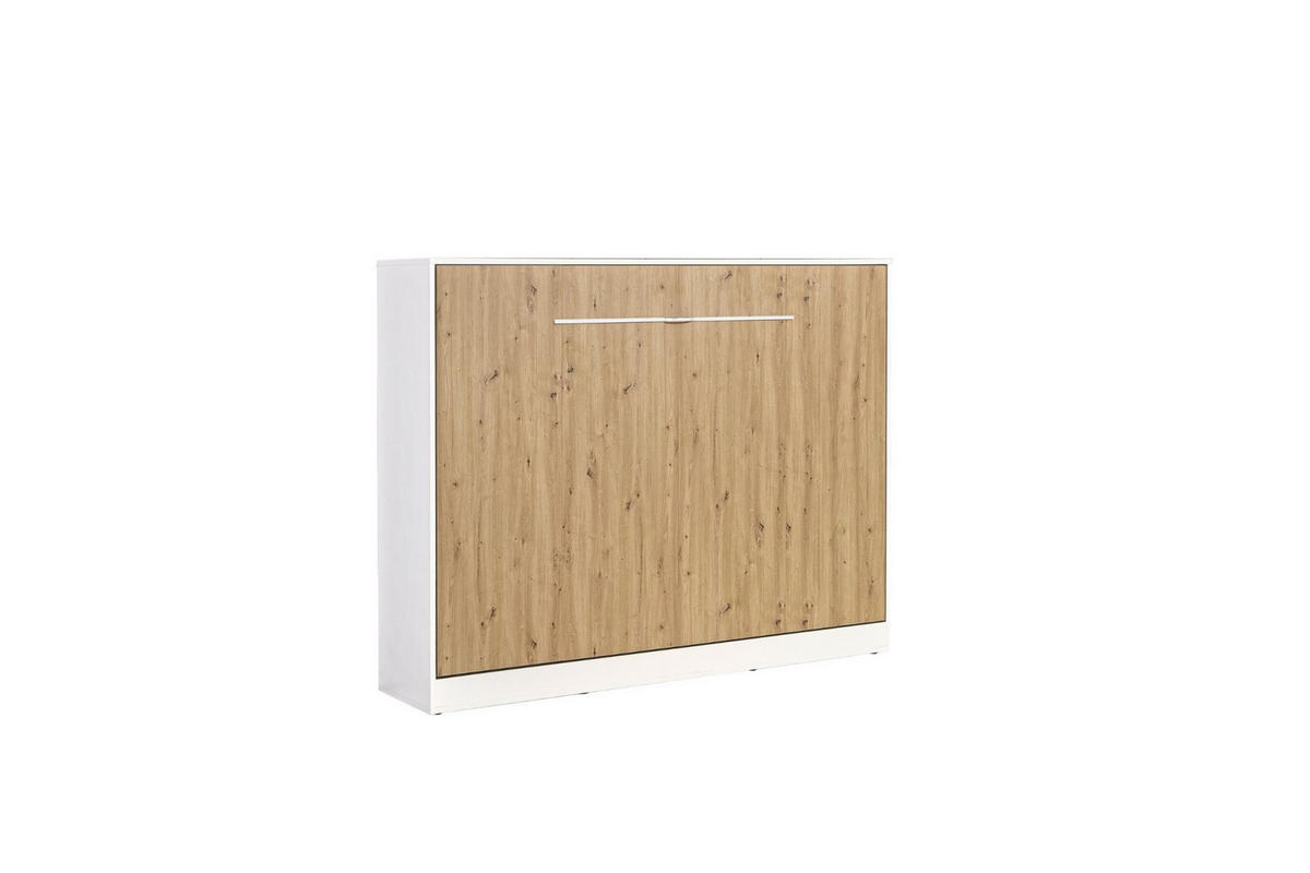 SCHRANKBETT Perfekt 140x200 Ein Horizontales Vereint Mit Matratze Eiche + Weiß - Eichefarben/Weiß, Holz (140/200cm) - Kaiser Möbel