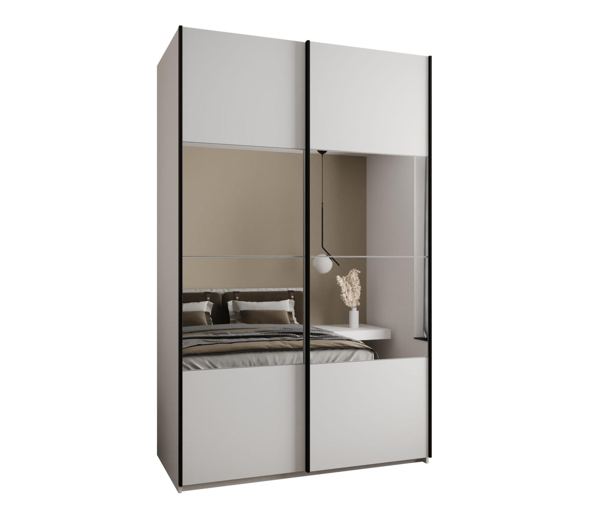 Abiks Möbel SCHWEBETÜRENSCHRANK Weiß, Weiß, Schwarz 160cm × 64cm × 245cm