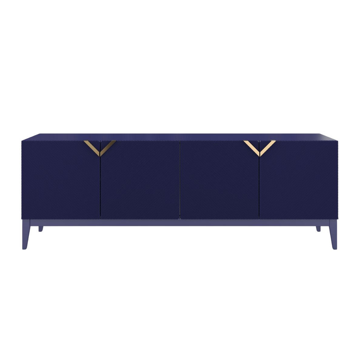 SIDEBOARD Demi Long, Marinblau-Gold, Mit Gefrästen Fronten, Massive Buche - Dunkelblau, Holz/Holzwerkstoff (201.5/70/42cm) - Visby