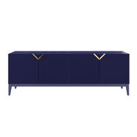 SIDEBOARD Demi Long, Marinblau-Gold, Mit Gefrästen Fronten, Massive Buche - Dunkelblau, Holz/Holzwerkstoff (201.5/70/42cm) - Visby