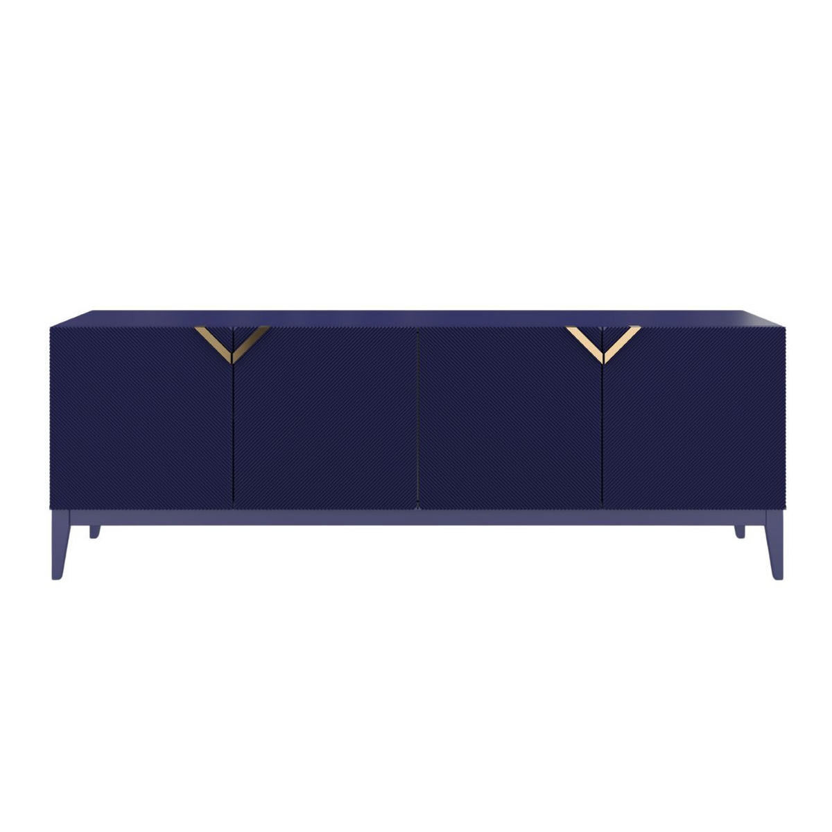 SIDEBOARD Demi Long, Marinblau-Gold, Mit Gefrästen Fronten, Massive Buche - Dunkelblau, Holz/Holzwerkstoff (201.5/70/42cm) - Visby