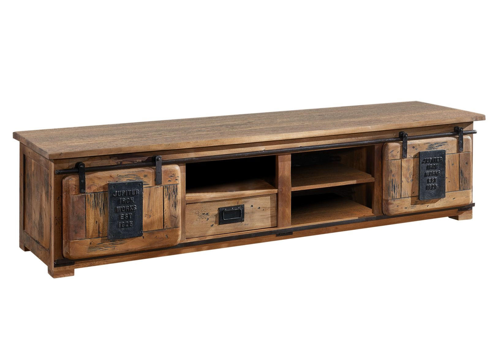 TV-BOARD Mango 200x55x50 natur lackiert RAILWAY #151 - Naturfarben, Holz (200/50/55cm) - Massivmoebel24