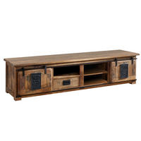 TV-BOARD Mango 200x55x50 natur lackiert RAILWAY #151 - Naturfarben, Holz (200/50/55cm) - Massivmoebel24
