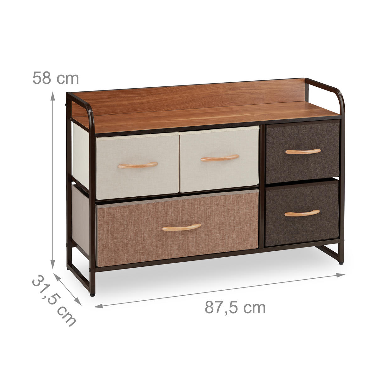 SCHUBLADENSCHRANK - Multicolor, Holzwerkstoff/Textil (87.5/58/31.5cm) - Relaxdays
