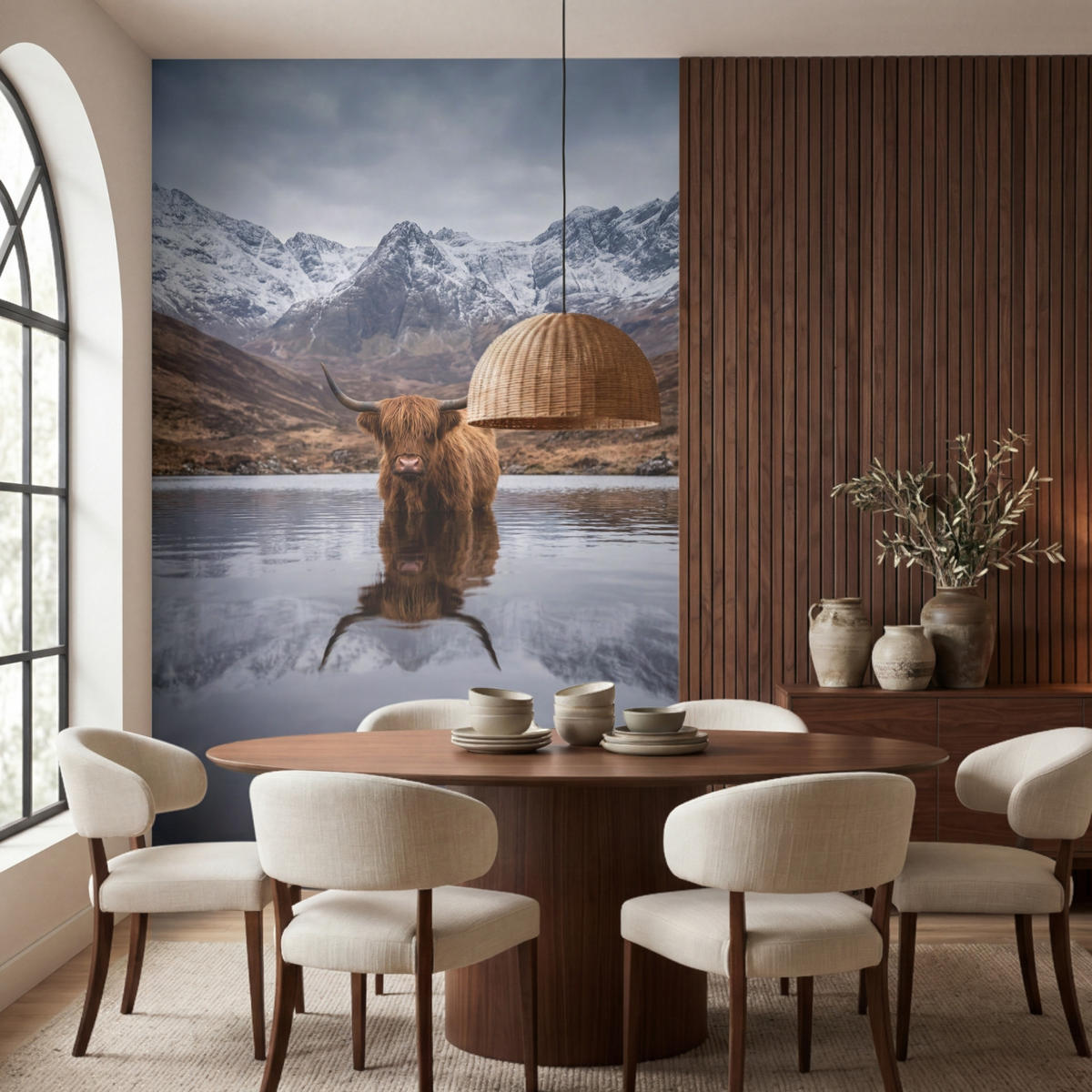 TAPETE - Schottischer Hochländer - Braun - Wasser - 200x300 cm - Braun, Papier (200/300cm) - OnlyWow