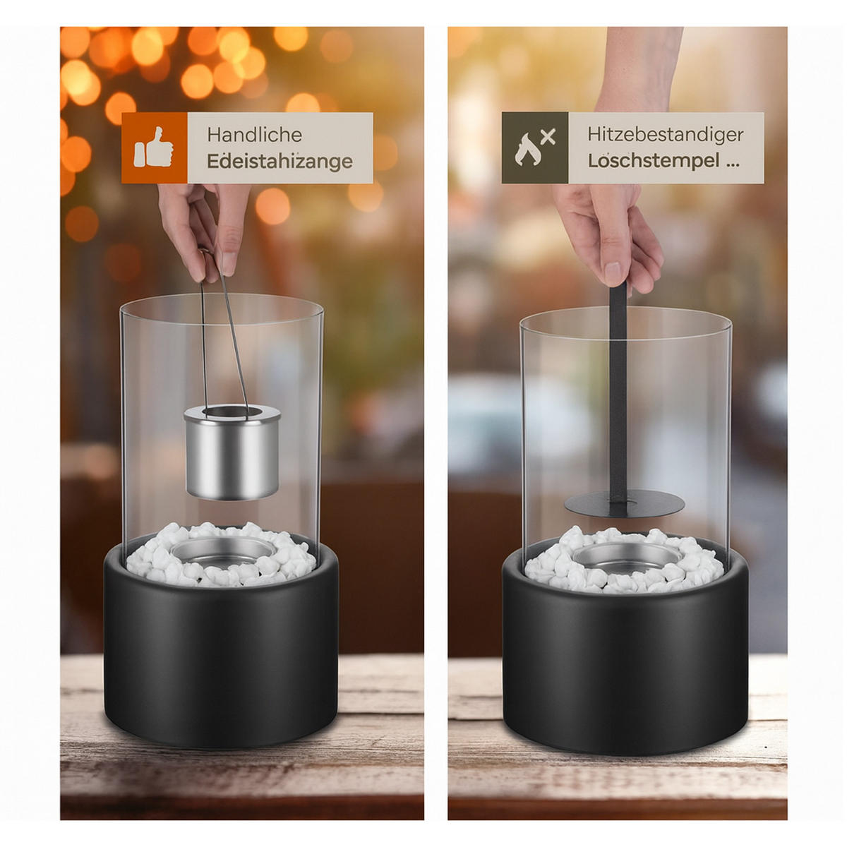 TISCHKAMIN Ignivora 16/16/27 cm - Schwarz, Metall (16/27/16cm) - ZMH