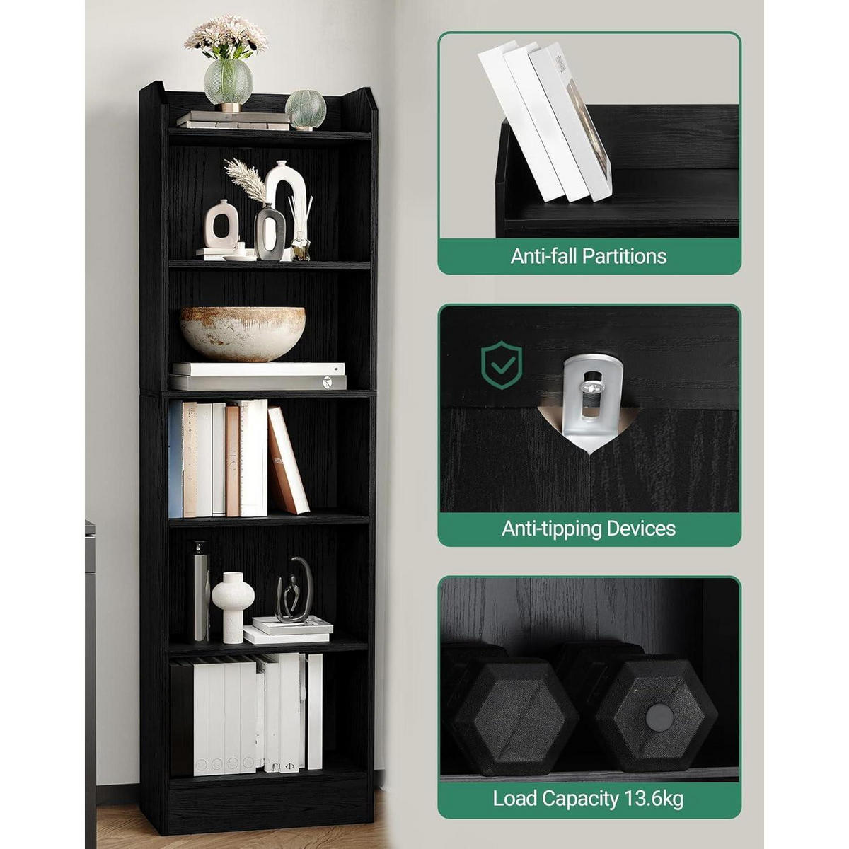 BÜCHERREGAL Standregal Schwarz 24 x 48 x 169,5 cm - Schwarz, Holzwerkstoff (48/169.5/24cm)