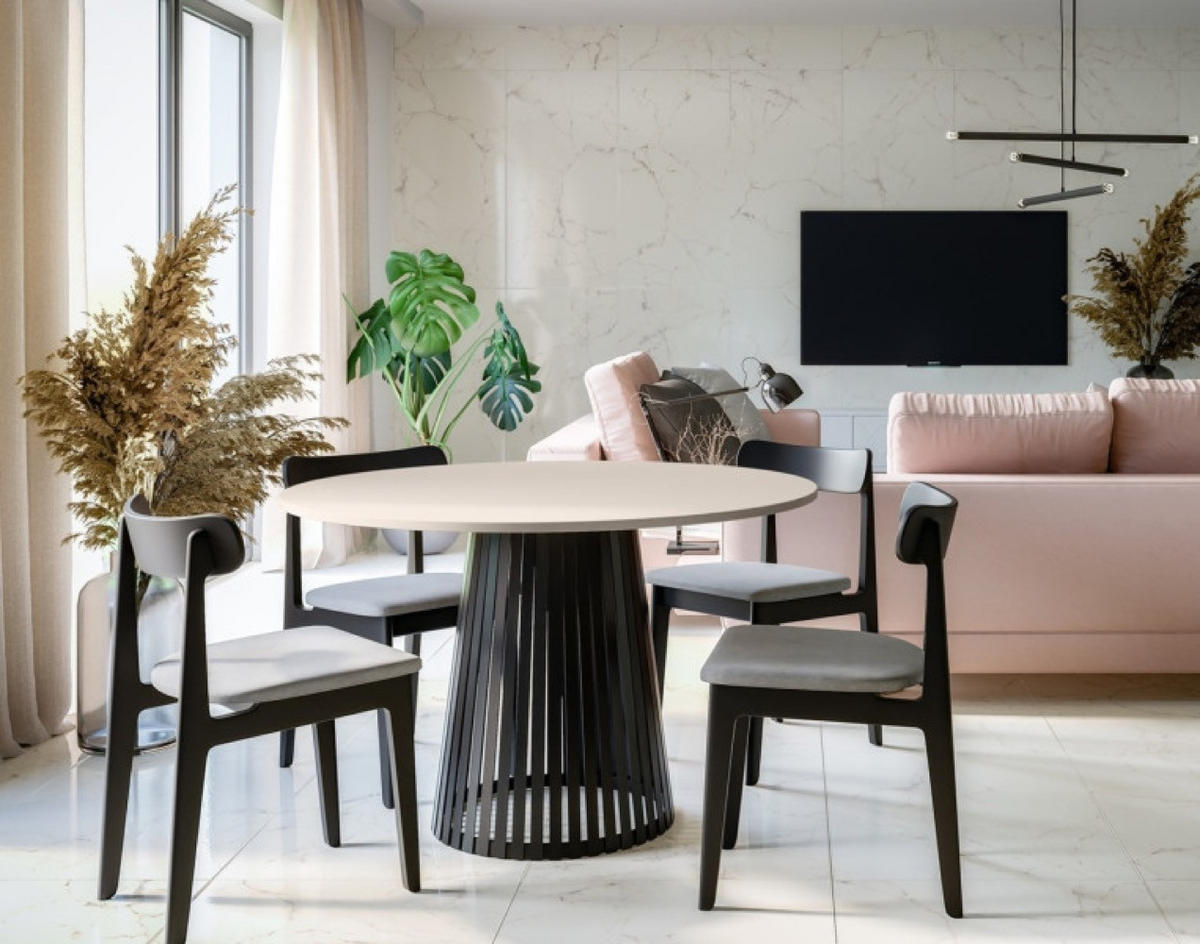 TISCH Kaschmir VIV Rund Mit Lamellen 100 cm - Beige/Schwarz, Holzwerkstoff (100/100/76cm) - Sepro Meble