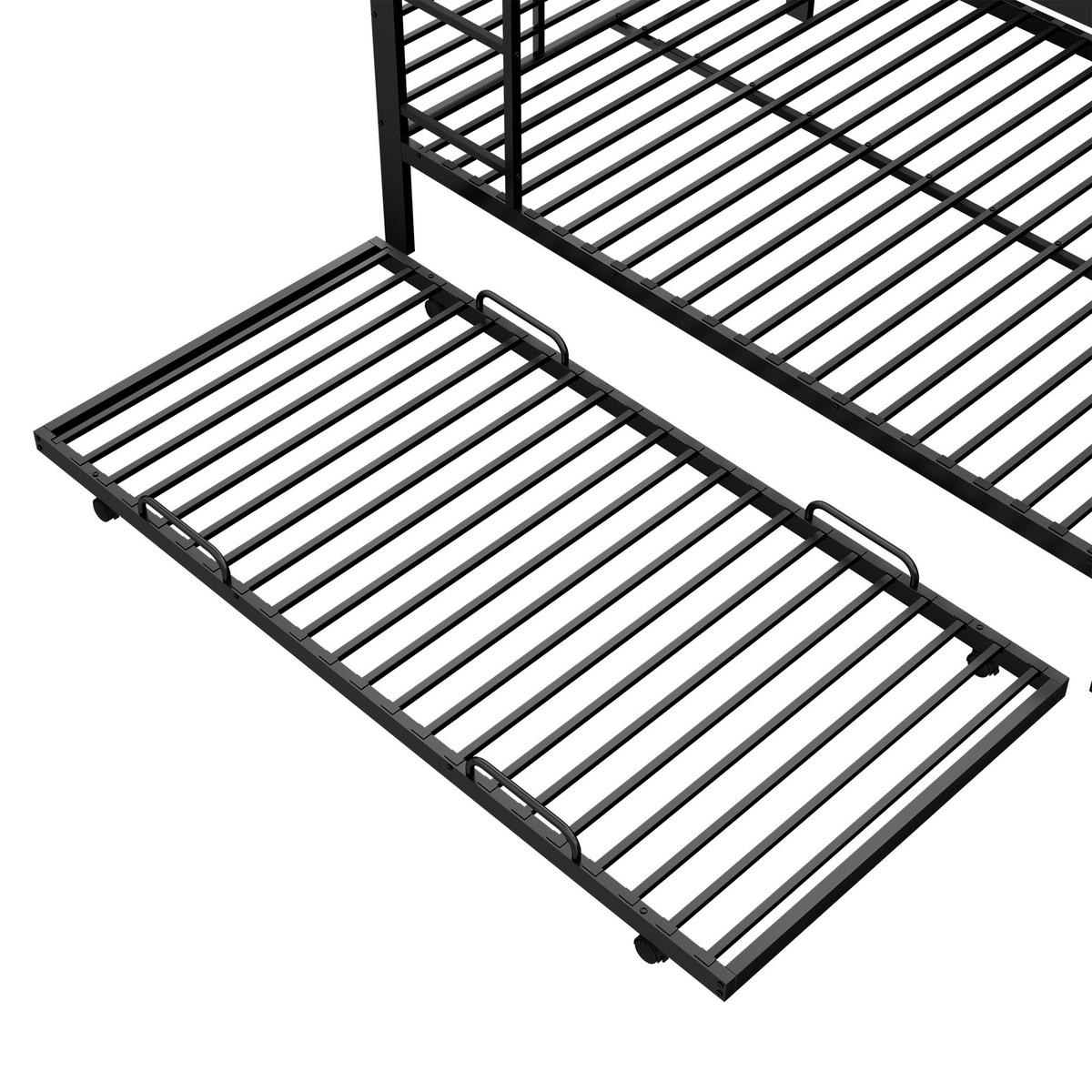 ETAGENBETT 140/200 cm DE-33080 mit Ausziehbett und Rausfallschutz Schwarz - Schwarz, Metall (140/200cm) - ComfortXL