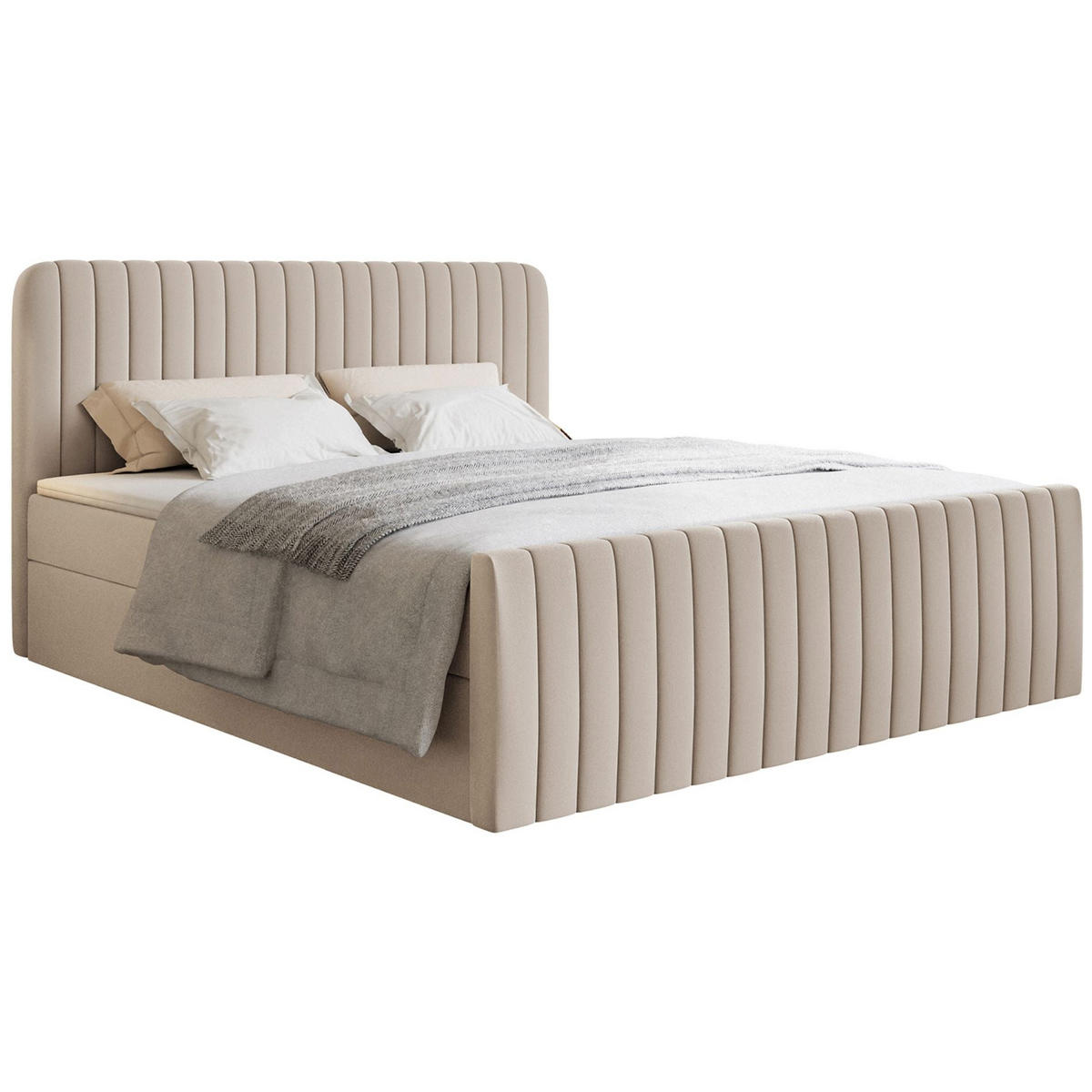BOXBETT Saliano mit Topper und Chenille-Bezug Beige, 160x200 cm - Beige, Kunststoff/Textil (160/200cm) - Selsey