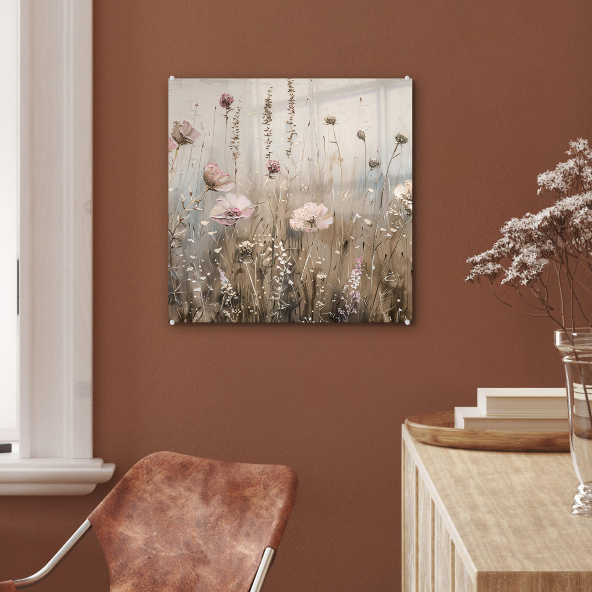 OBRAZ NA AKRYLOVOM SKLE Kvety - Ružová - Moderné - Béžová 50x50 cm - béžová, sklo (50/50cm) - MuchoWow