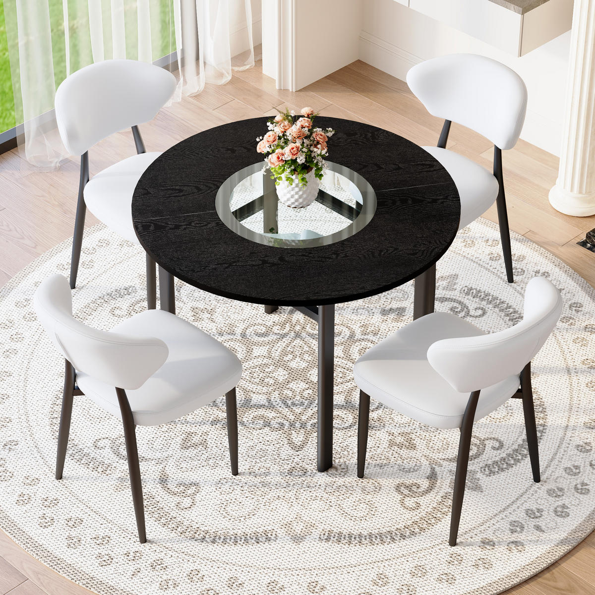 ESSGRUPPE DE-39376 5-teilig, mit 4 PU-Sesseln und Glasplatte Weiß - Weiß, Holzwerkstoff (100/76/100cm) - ComfortXL