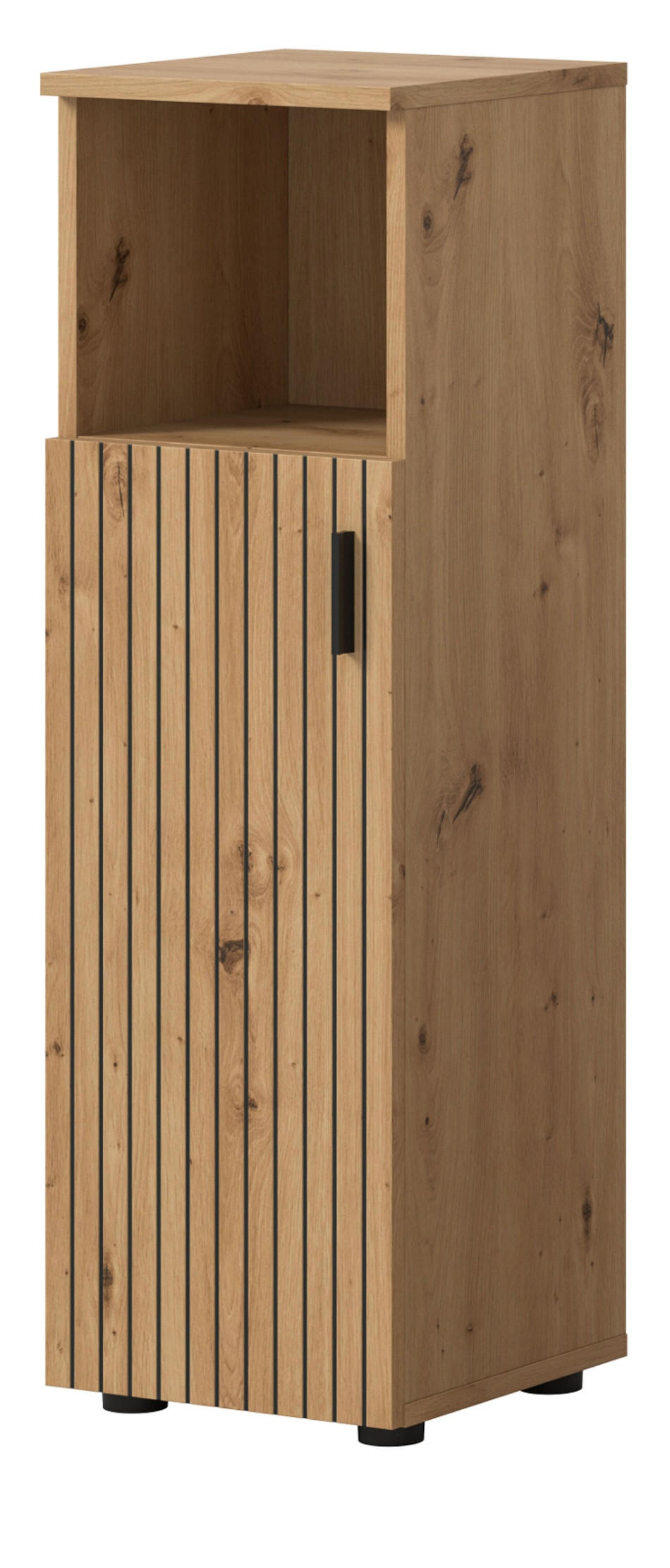 KOMMODE Eiche 30 x 95 cm, Badschrank mit Rillen - Schwarz/Eiche Artisan, Holzwerkstoff/Kunststoff (30/95/30cm) - Inn.Furn