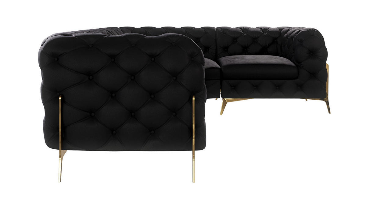 ECKSOFA Chesterfield Lexi Schwarz Samt, Ottomane rechts - Goldfarben/Schwarz, Holz/Textil (264/204cm) - S-Style Möbel