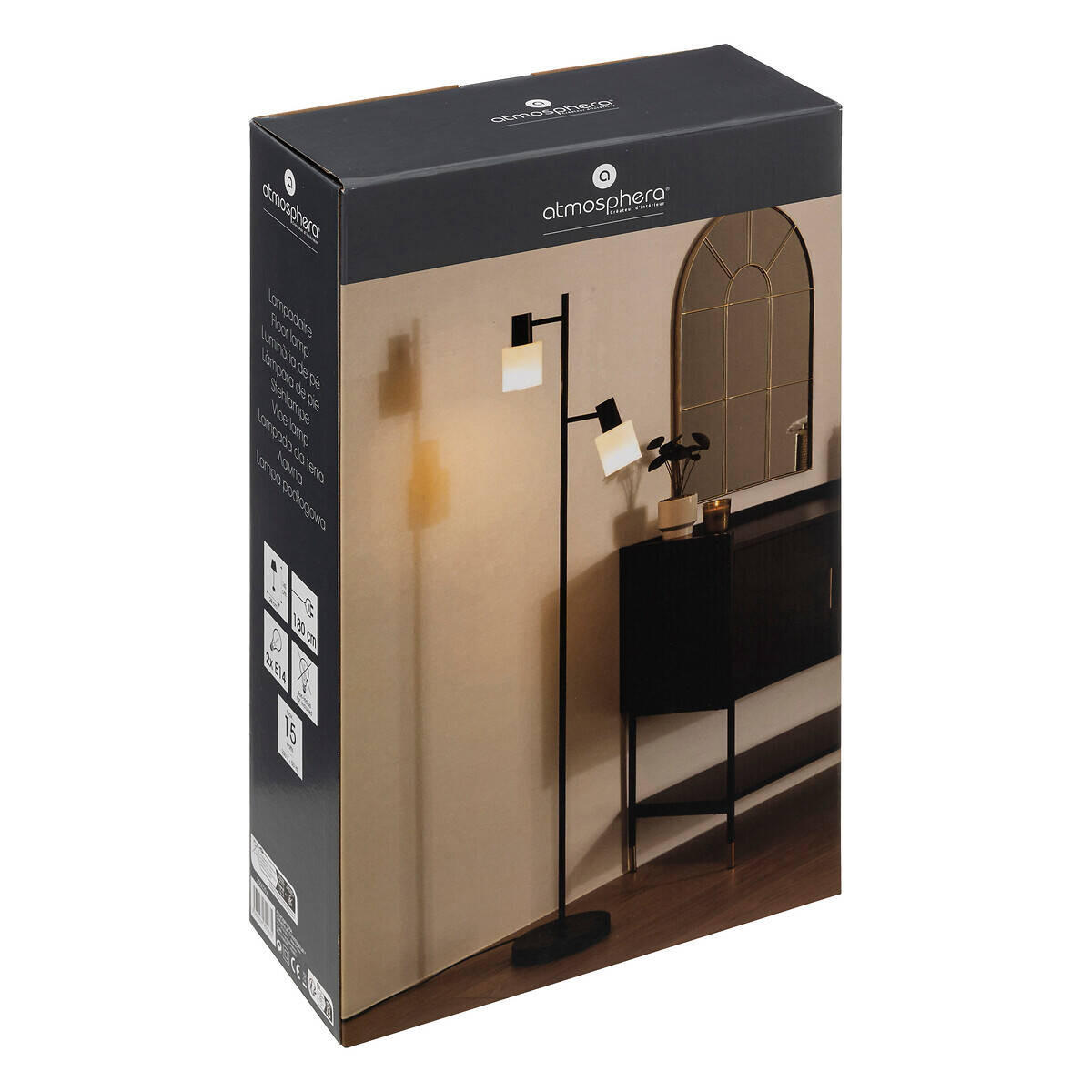 STEHLEUCHTE Tais 143 cm - Schwarz, Metall (28.5/23/143cm) - Atmosphera Createur d´interieur