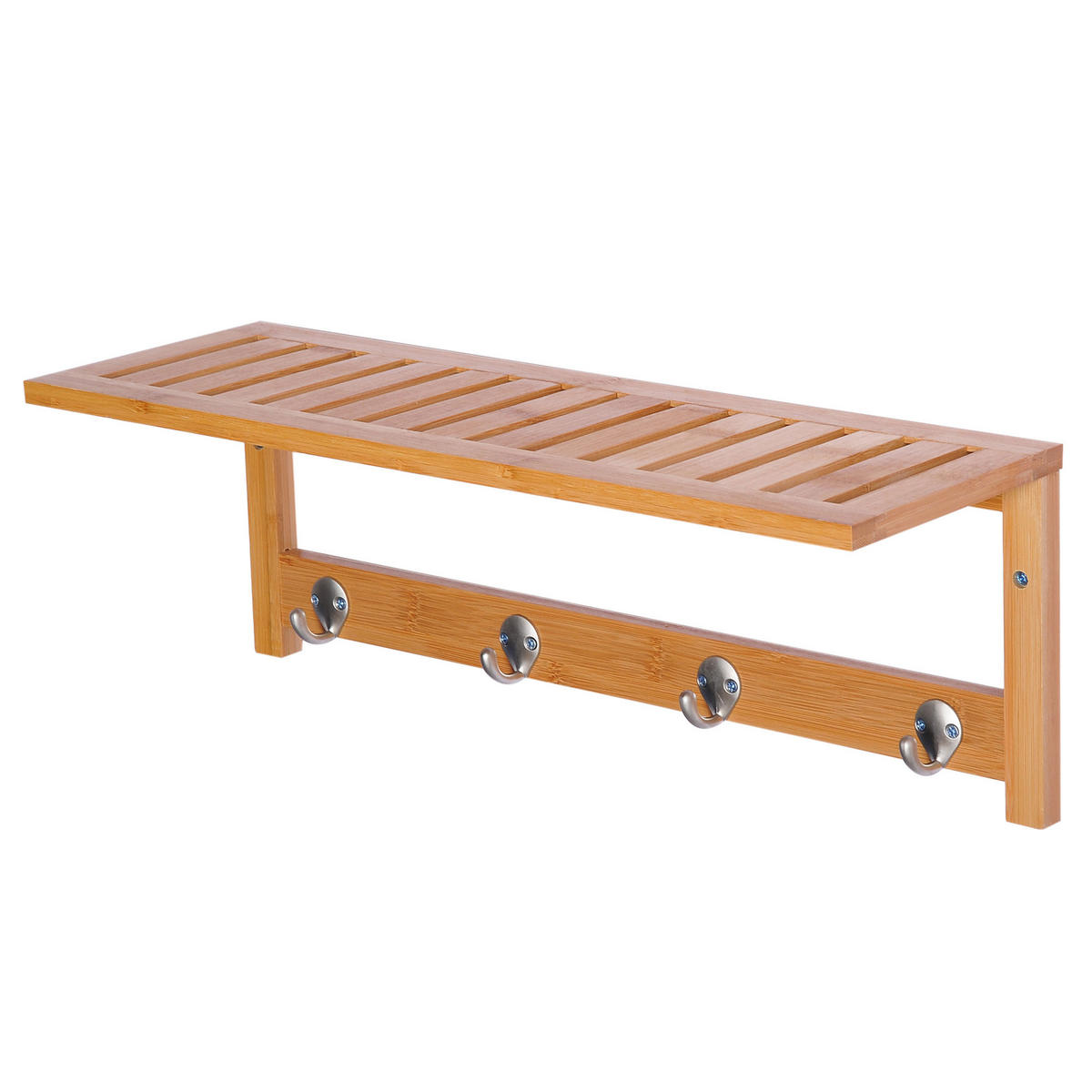 WANDGARDEROBE DE-09575 4 Haken mit Ablage Natur - Naturfarben, Naturmaterialien (50/17.5/16cm) - ComfortXL