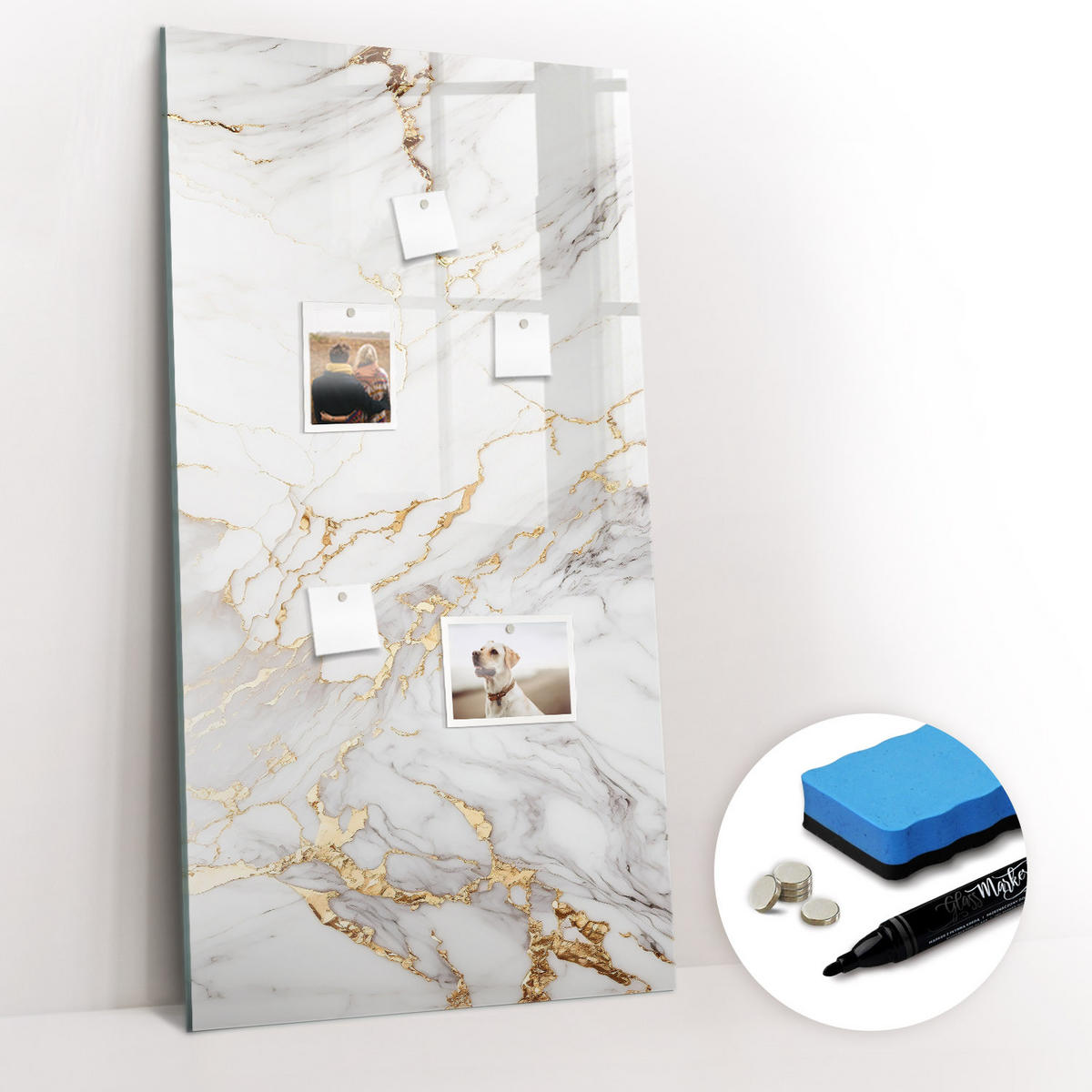 MAGNETTAFEL 100x70 Dekorativer Marmor - Goldfarben/Weiß, Glas (100/70/0.4cm) - TULUP