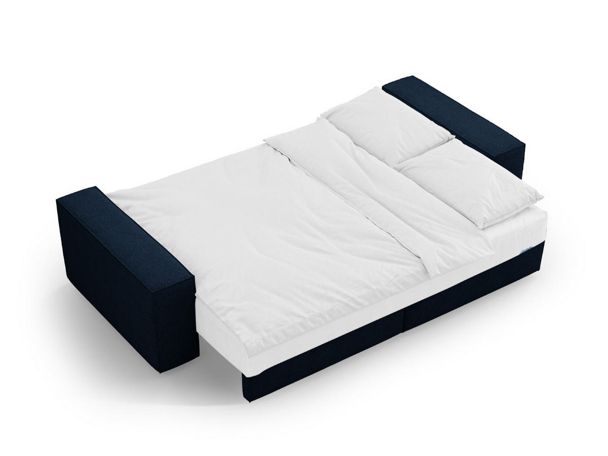 SOFA ausklappbar mit Bettkasten Jodie aus Boucle dunkelblau 3 Sitzplätze - Dunkelblau, Textil (107/86/247cm) - Micadoni