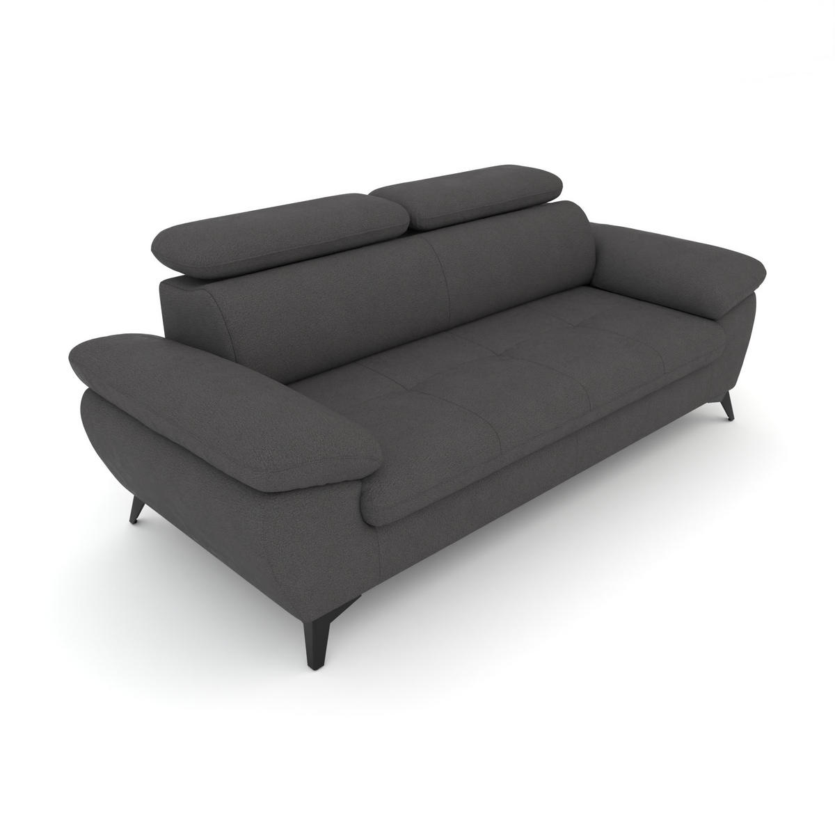 3-SITZER Karlstad Flachgewebe Grau verstell. Kopfstützen B 215 cm - Dunkelgrau, Kunststoff/Textil (215/84/100cm) - foamnova