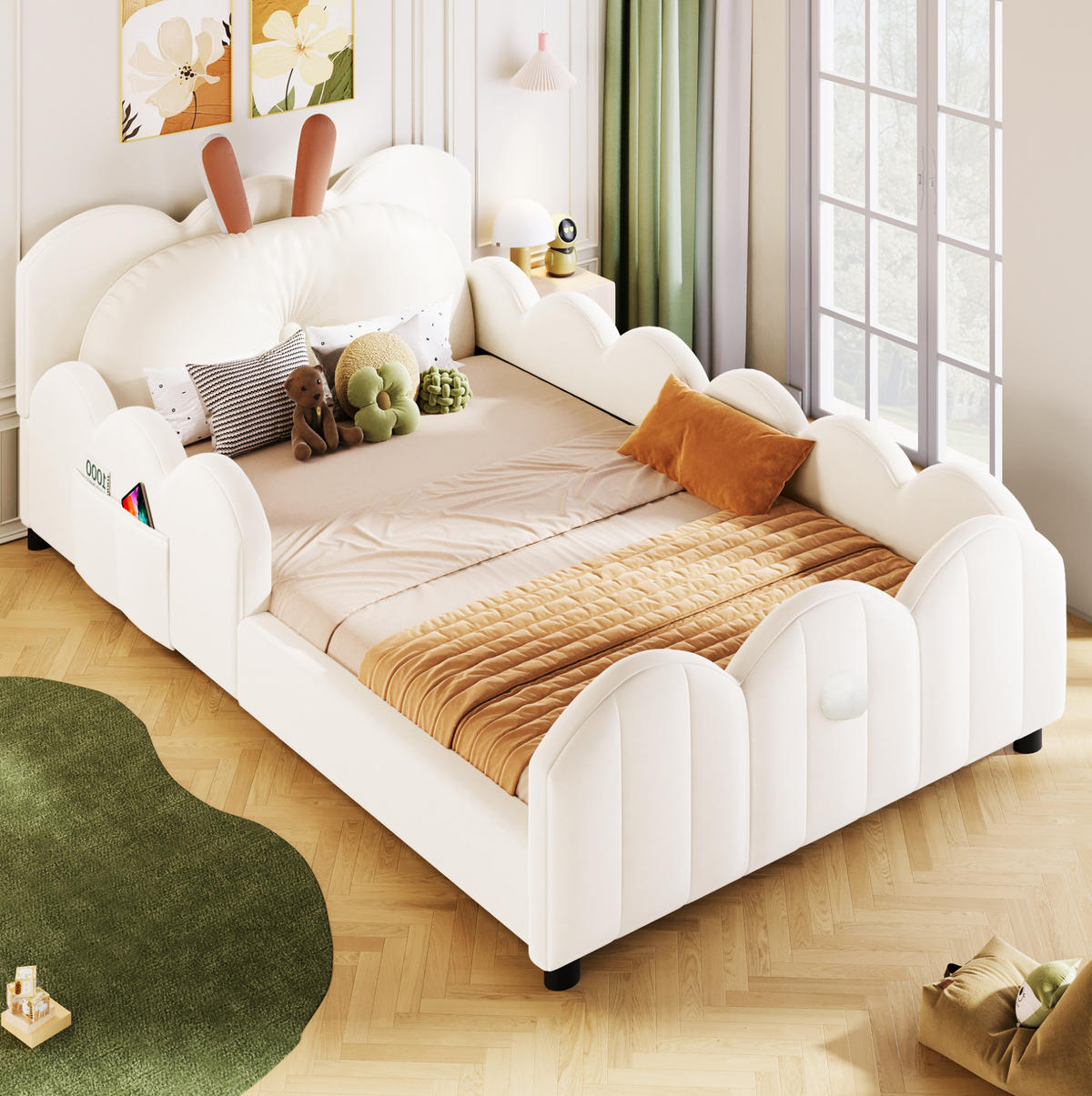 POLSTERBETT 90/200 cm Beige mit Kaninchen-Kissen und Lattenrost - Beige, Textil (90/200cm) - MIVRAY