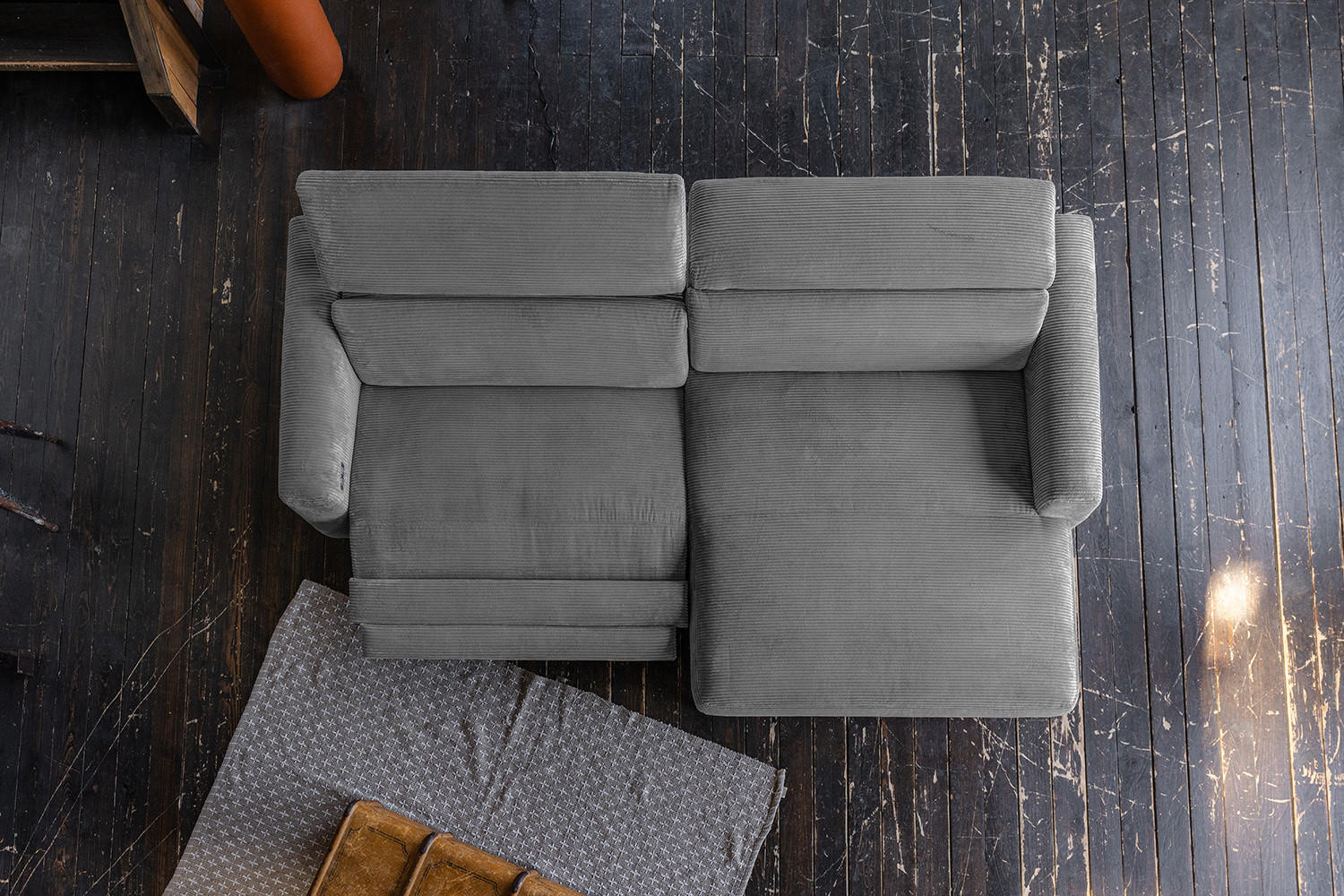 ECKSOFA LAISKA Grau Cord Relaxfunktion - Schwarz/Grau, Textil/Metall (282/177cm) - KAWOLA