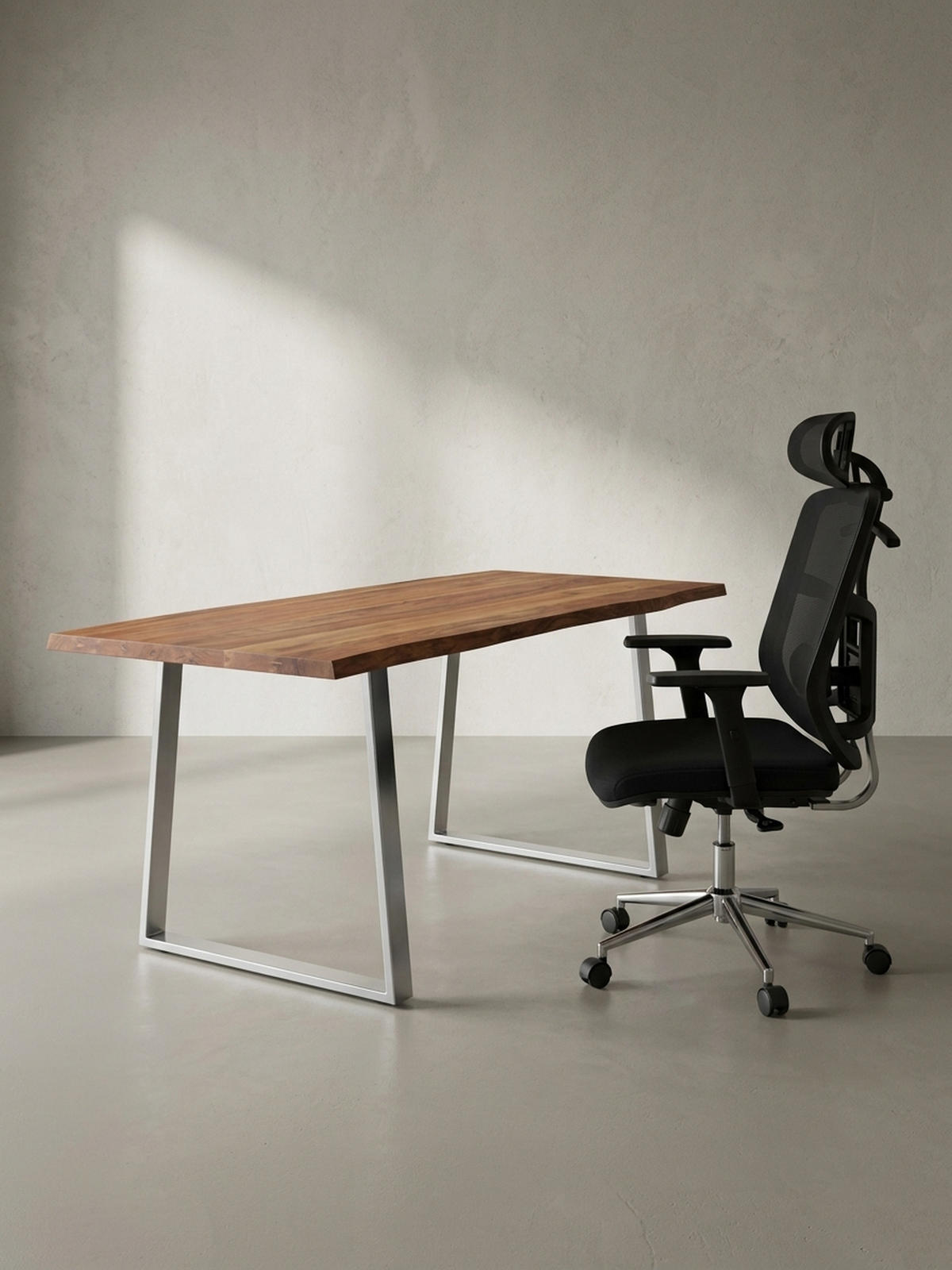 SCHREIBTISCH Massivholz Baumkante Chromgestell Handarbeit TARN, Goldbraun-Chrom 140x80x76 cm - Chromfarben/Braun, Holz/Metall (80/140/76cm) - KADIMA DESIGN