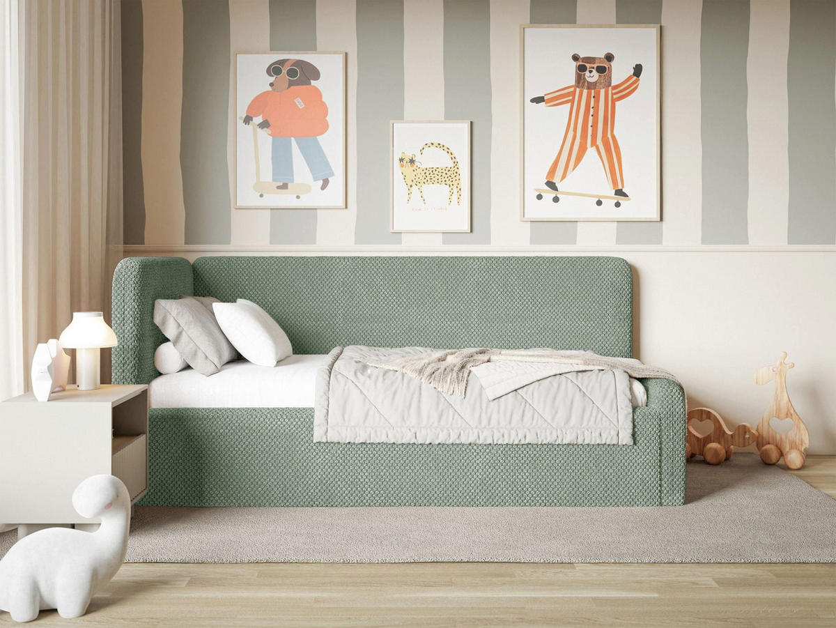 JUGENDBETT Fanko Plüsch Salbeigrün 90x200 cm - Schwarz/Hellgrün, Kunststoff/Textil (90/200cm) - Selsey