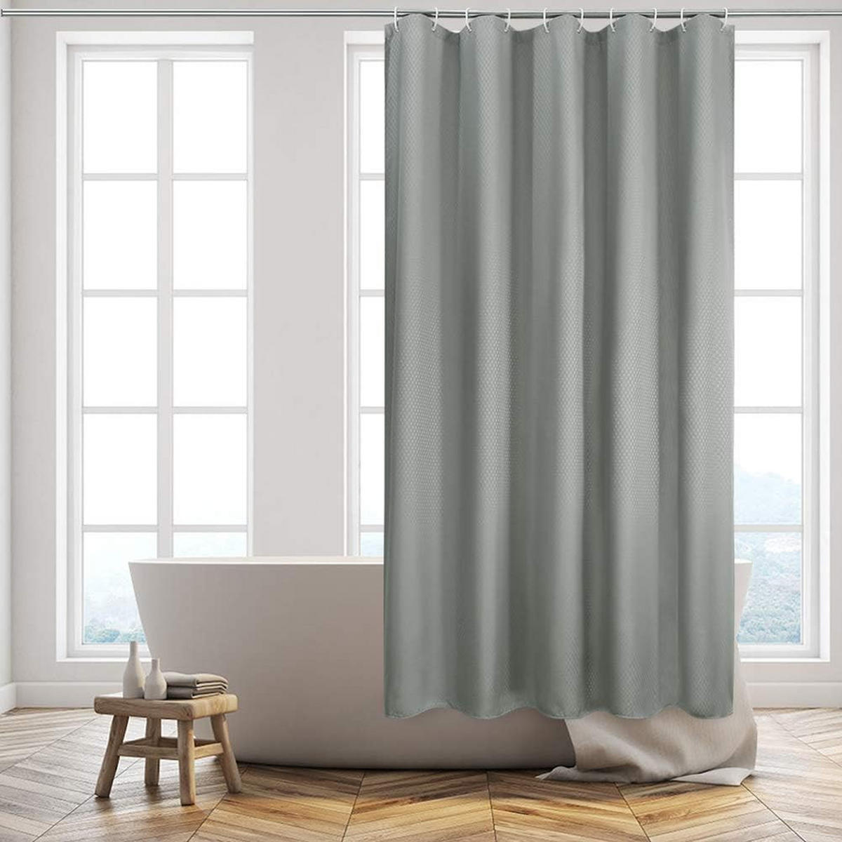DUSCHVORHANG Hellgrau Waffelstruktur Polyester wasserdicht für Badewanne oder Badezimmer - Grau, Textil (200/180cm) - MCBOSON