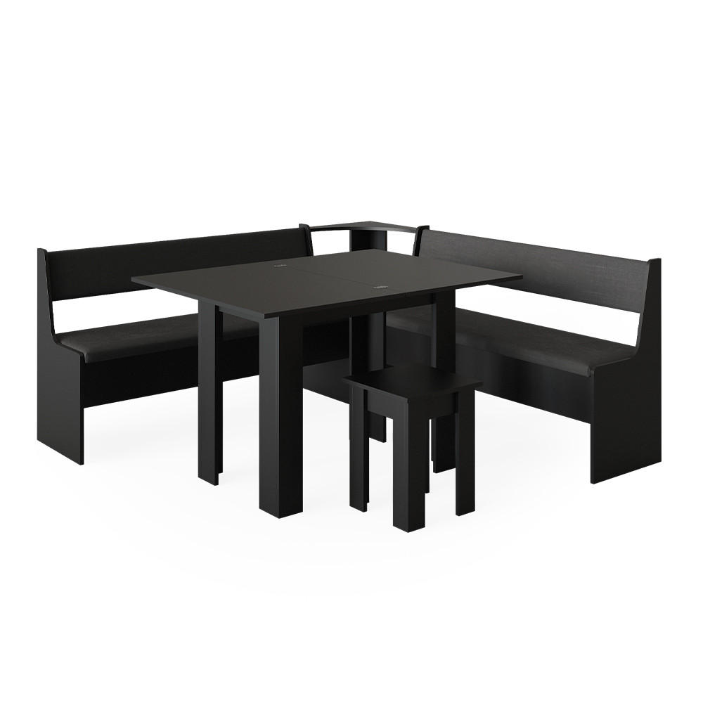 ECKBANKGRUPPE Roman Schwarz 180 x 41.5 cm mit Tisch - Schwarz/Grau, Holzwerkstoff (180/80/180cm) - Vicco