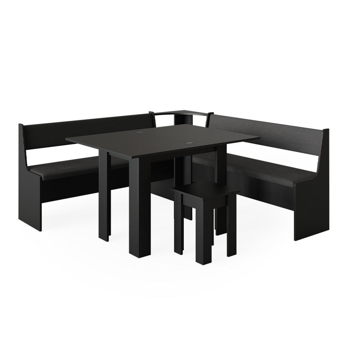 ECKBANKGRUPPE Roman Schwarz 180 x 41.5 cm mit Tisch - Schwarz/Grau, Holzwerkstoff (180/80/180cm) - Vicco