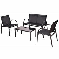 LOUNGE-SET Bath - 4-teilig - Gartenlounge Set Metall schwarz + Textilgewebe - Schwarz, Metall - TPFGarden