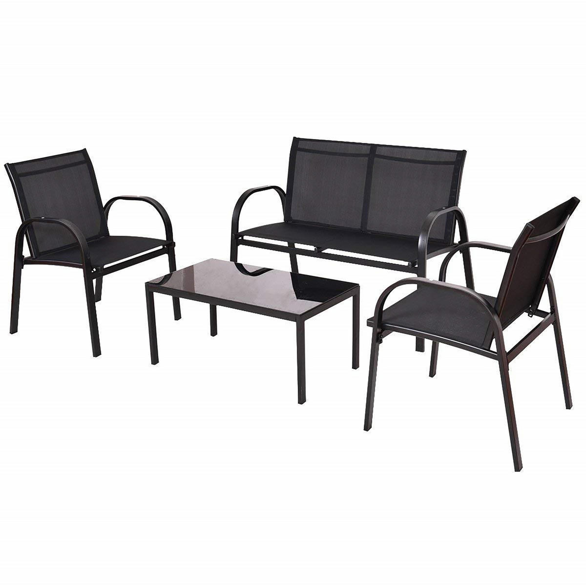 LOUNGE-SET Bath - 4-teilig - Gartenlounge Set Metall schwarz + Textilgewebe - Schwarz, Metall - TPFGarden