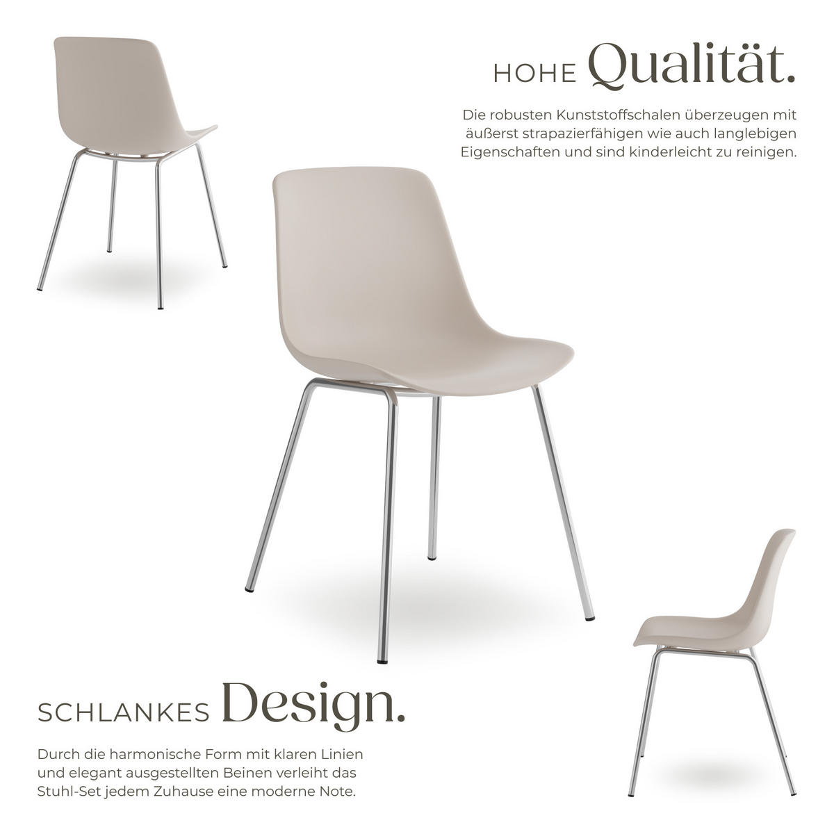 KUNSTSTOFFSTUHL 6er Set Mave 46 x 55 x 80 5 cm taupe/chrom - Taupe, Textil (46/80.5/55cm) - tectake
