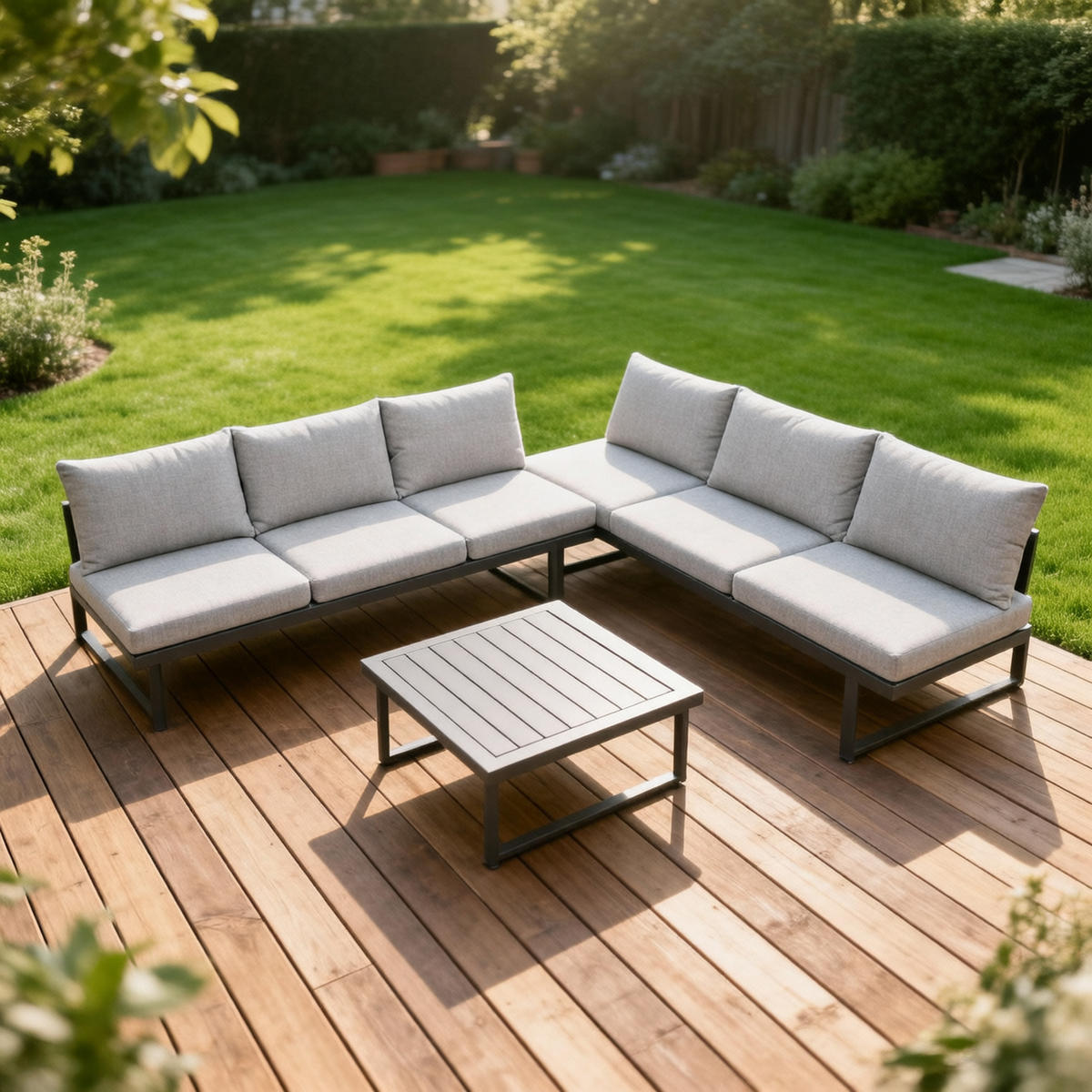 LOUNGESET Chatham - 4-teilig (1x 3-Sitzer Sofa mit Polster, 2x 1-Sitzer Lehnensessel mit Polster, 1x Kaffetisch) - Grau, Metall - TPFGarden