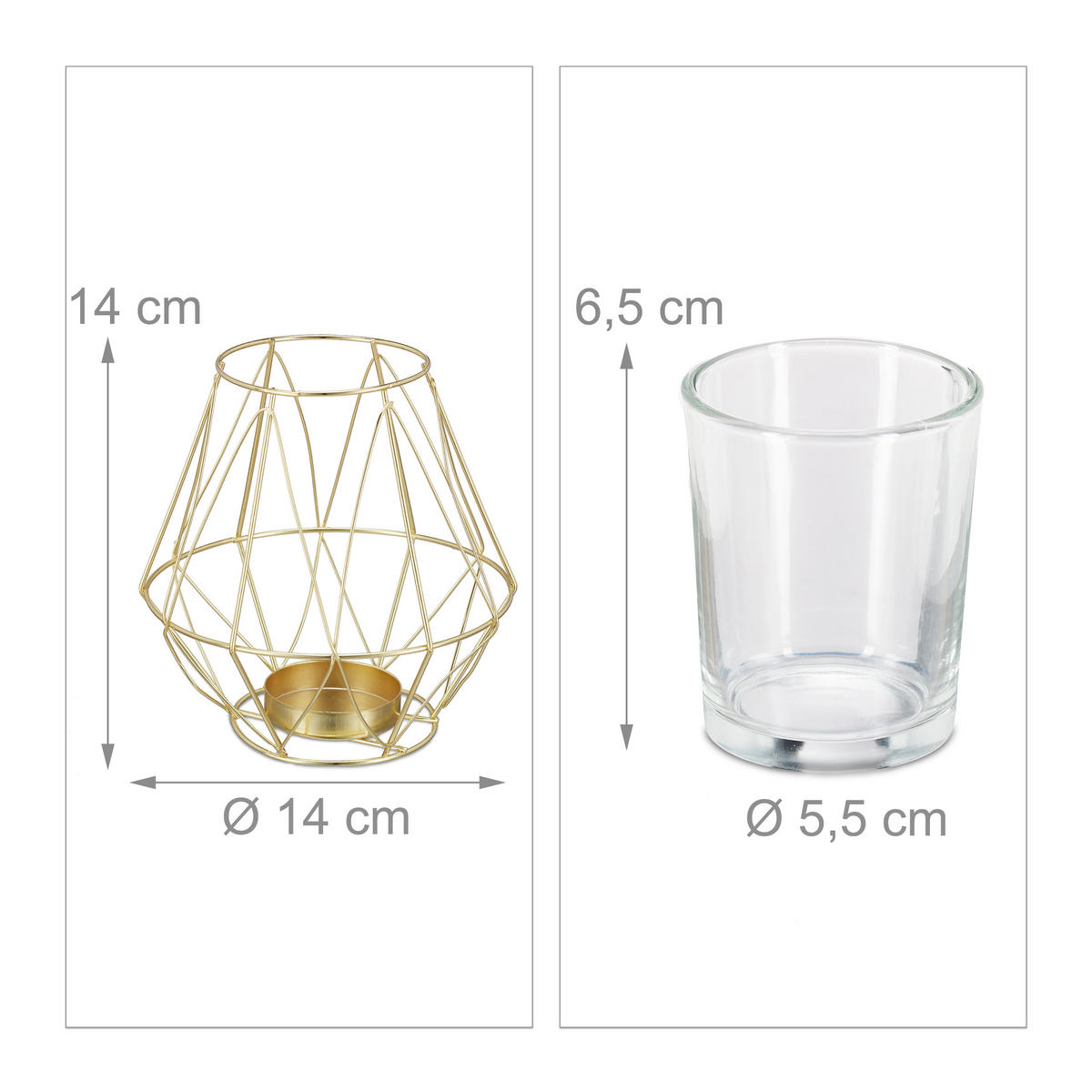 TEELICHTHALTER - Goldfarben, Glas/Metall (14cm) - Relaxdays