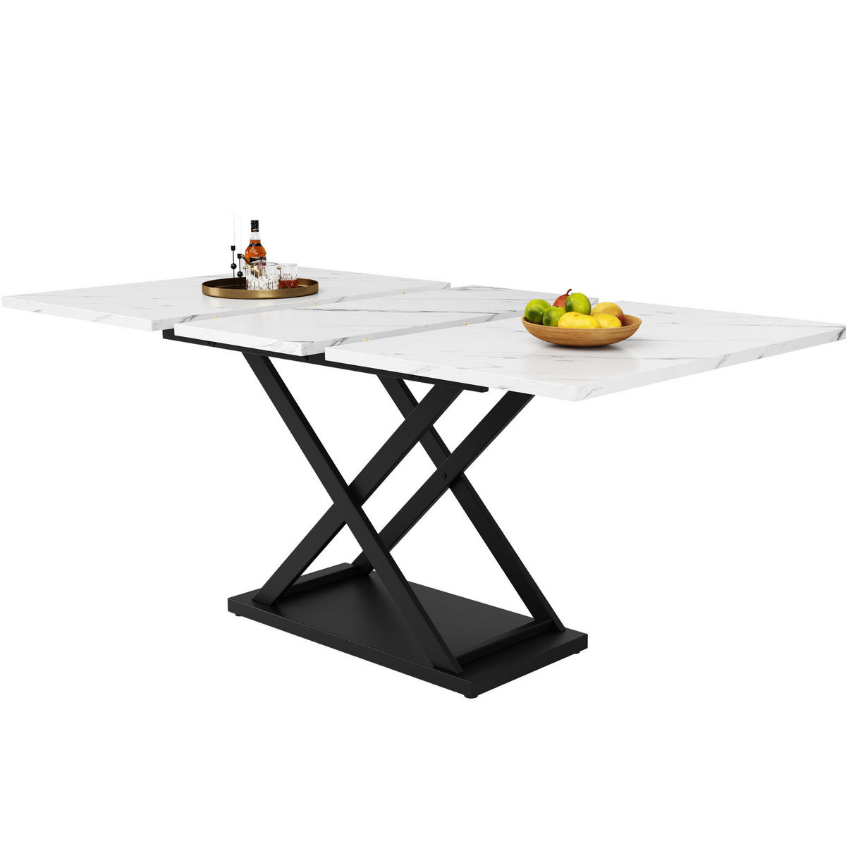 JEDÁLENSKÝ stôl 120-160/80/75 cm, MDF, biely/mramorový, rozkladací - biela, kompozitné drevo (160/80/75cm) - BEAOK