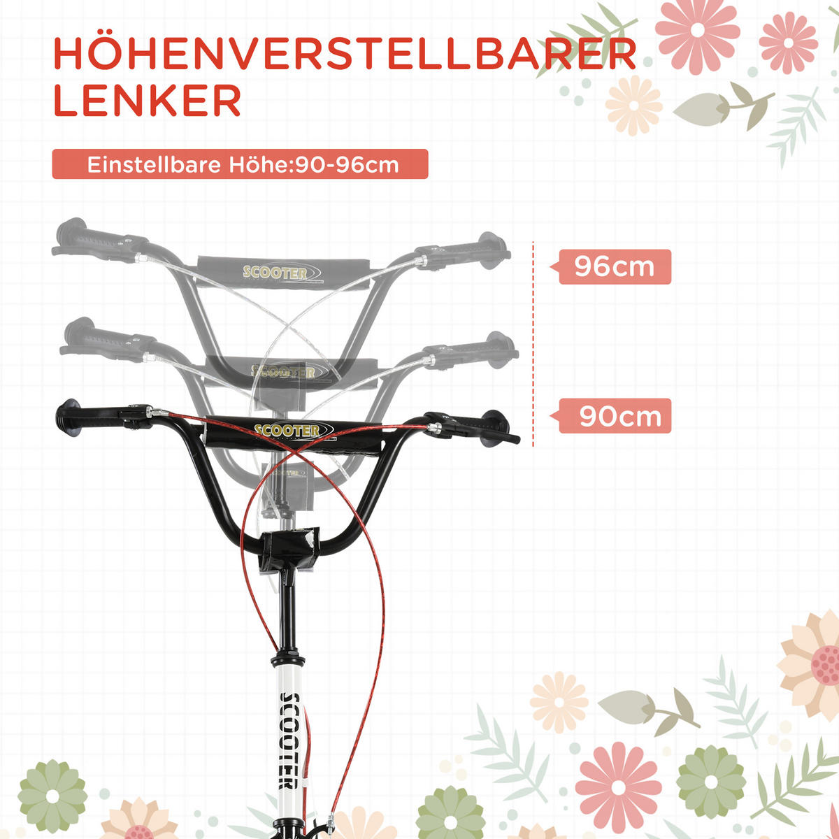 KINDERROLLER, Hellblau/Schwarz/Weiß/Grün, Stahl+ Aluminium - Weiß, Metall (139/58/96cm) - HOMCOM