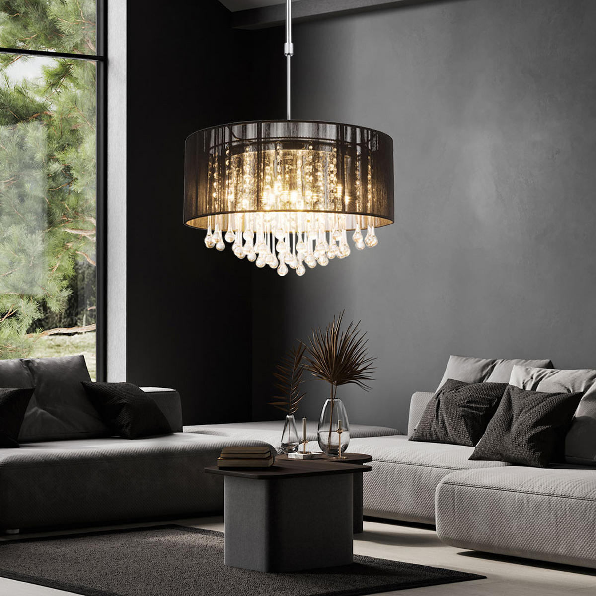 LED HÄNGELEUCHTE Bagana Metall Schwarz - Schwarz, Glas (50/50/120cm) - Globo Lighting