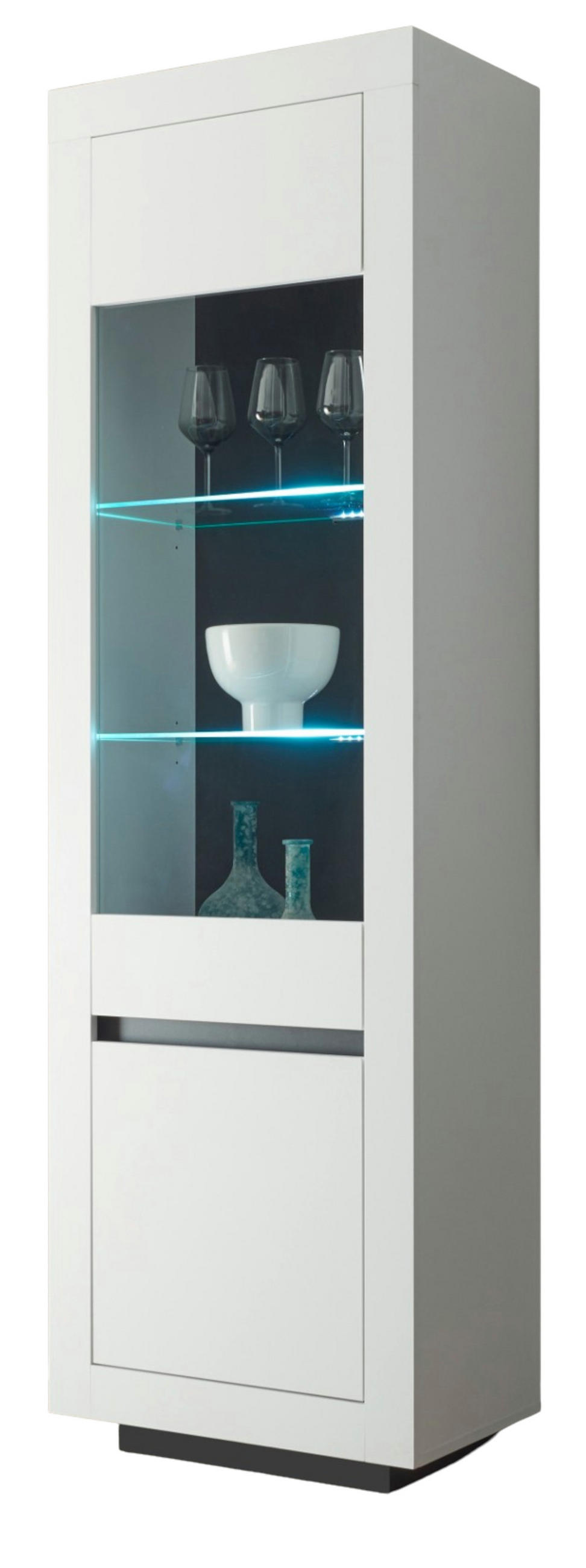 VITRINE weiß, anthrazit, Vitrinenschrank mit viel Stauraum - Weiß Hochglanz/Anthrazit, Glas/Holz (64/206/38cm) - Furn.Design