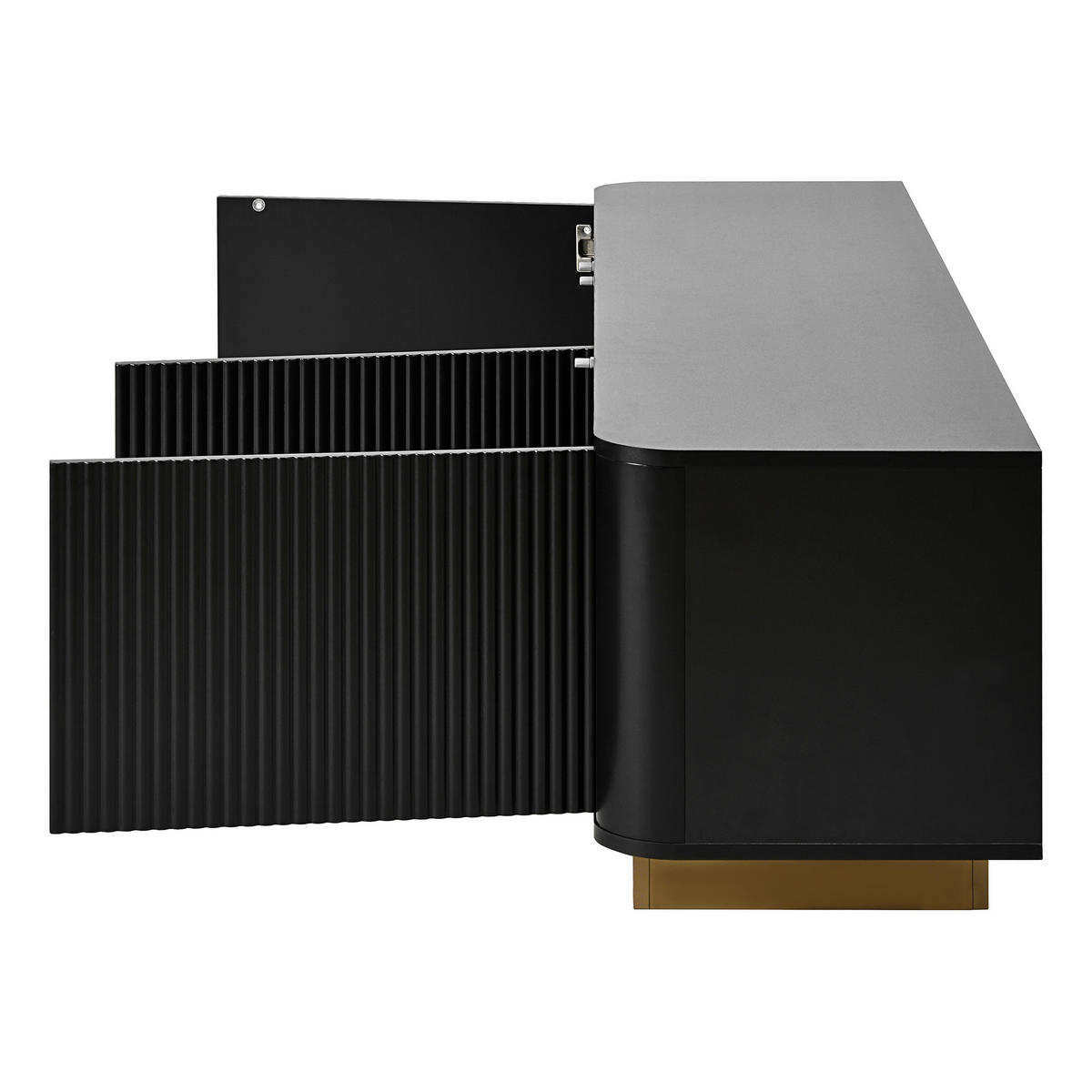 TV-LOWBOARD 200 cm aus MDF, Holzoptik, 3 Türen, Stauraum, abgerundet, Kabelmanagement, Schwarz - Schwarz, Holzwerkstoff (200/47/40cm)