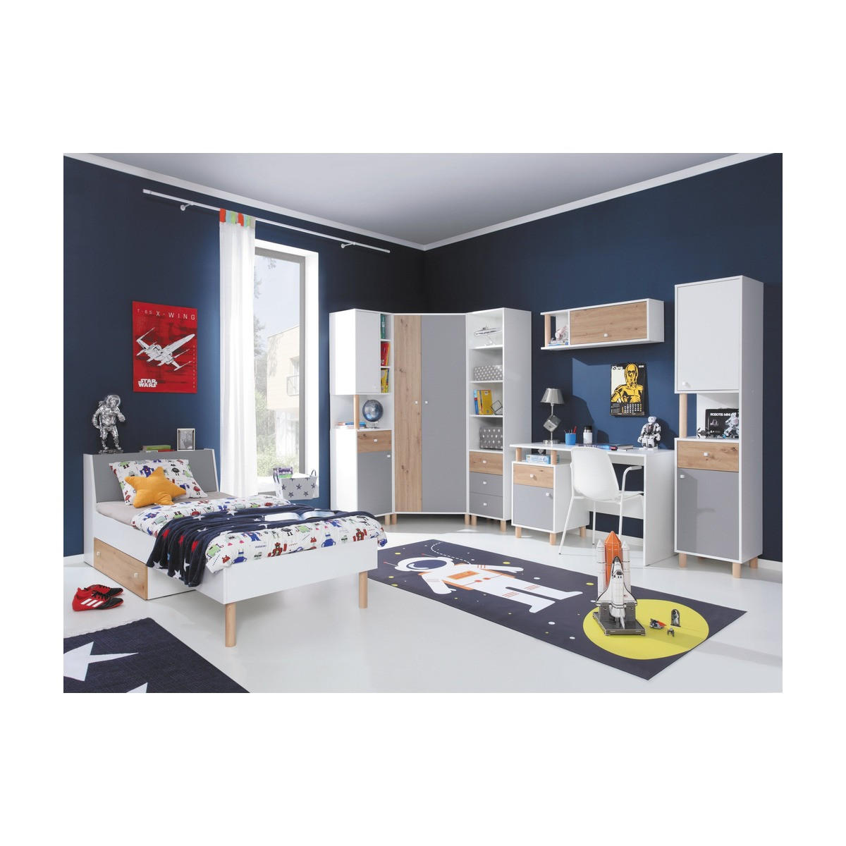 SCHLAFZIMMER Set 7-tlg. – FARO System – Grau / Weiß - Grau, Holzwerkstoff (90/190/90cm) - hi-markt
