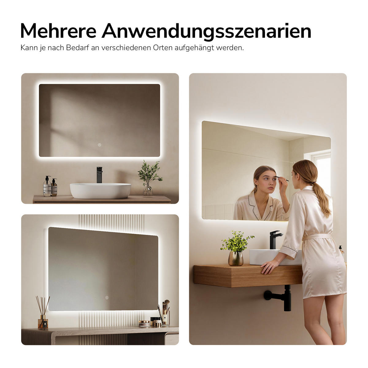 BADSPIEGEL mit Power-Off-Memory-Funktion Beleuchtung Rechteckig 100/60 cm - Weiß, Glas (60/3/100cm) - EMKE