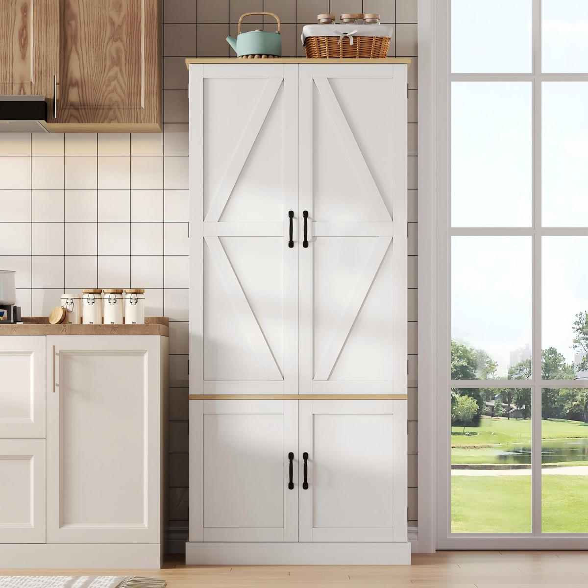 GESCHIRRSCHRANK 181 cm MDF Weiß mit Bewegungssensor LED und Schubladen - Weiß, Holzwerkstoff (80.01/181.1/39.62cm) - Korfee
