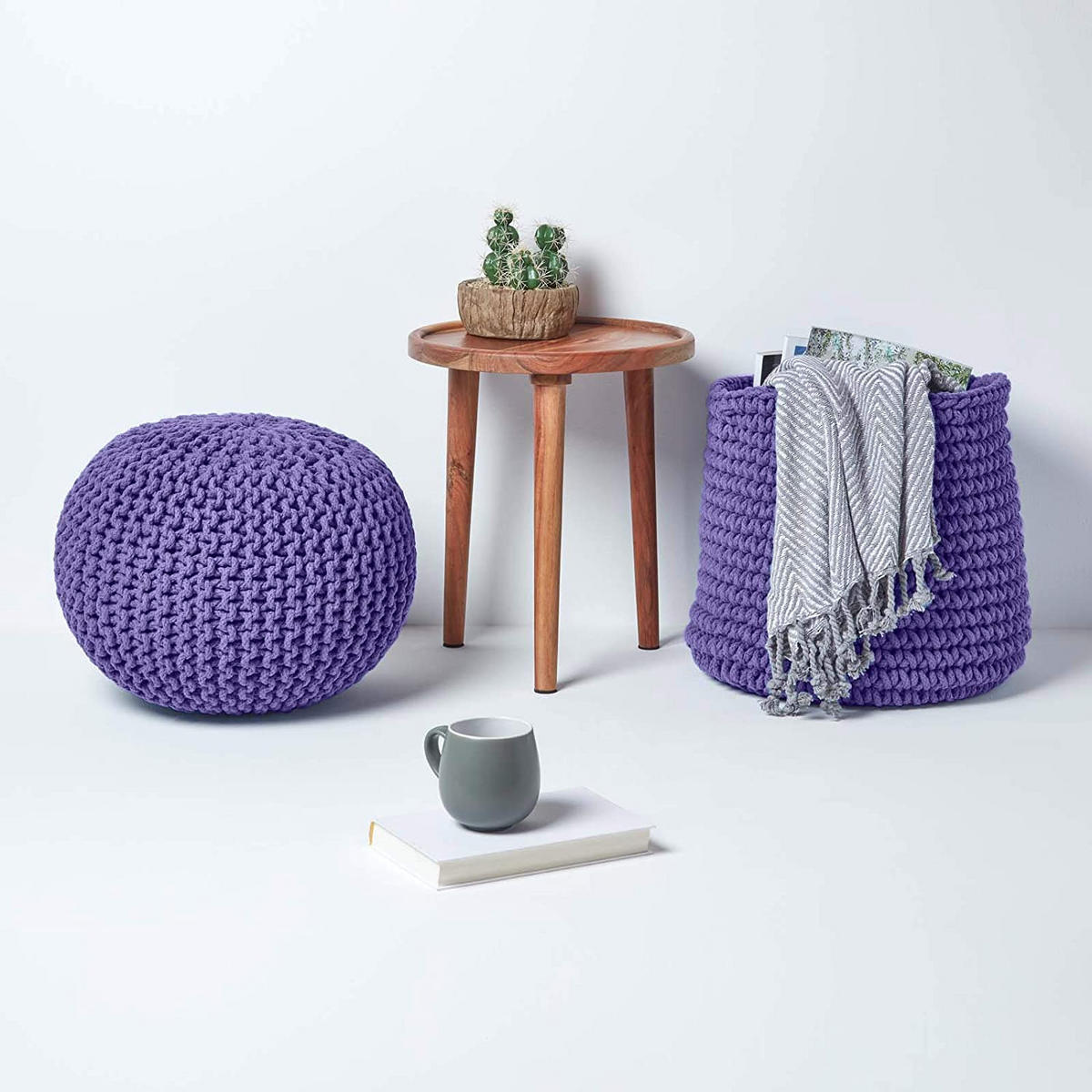 STRICK-POUF lila, 40/40/35 cm - Violett, Textil (40/35/40cm) - Homescapes