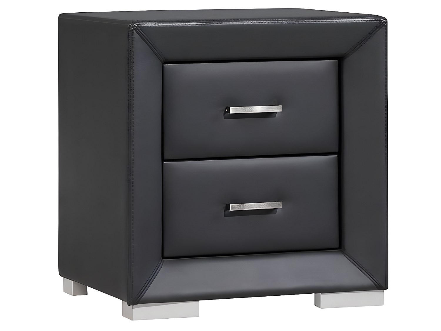 NACHTTISCH mit 2 Schubladen - Kunstleder - Schwarz - CAPITOLE - Schwarz, Leder (51.5/54.5/43cm) - Vente-Unique