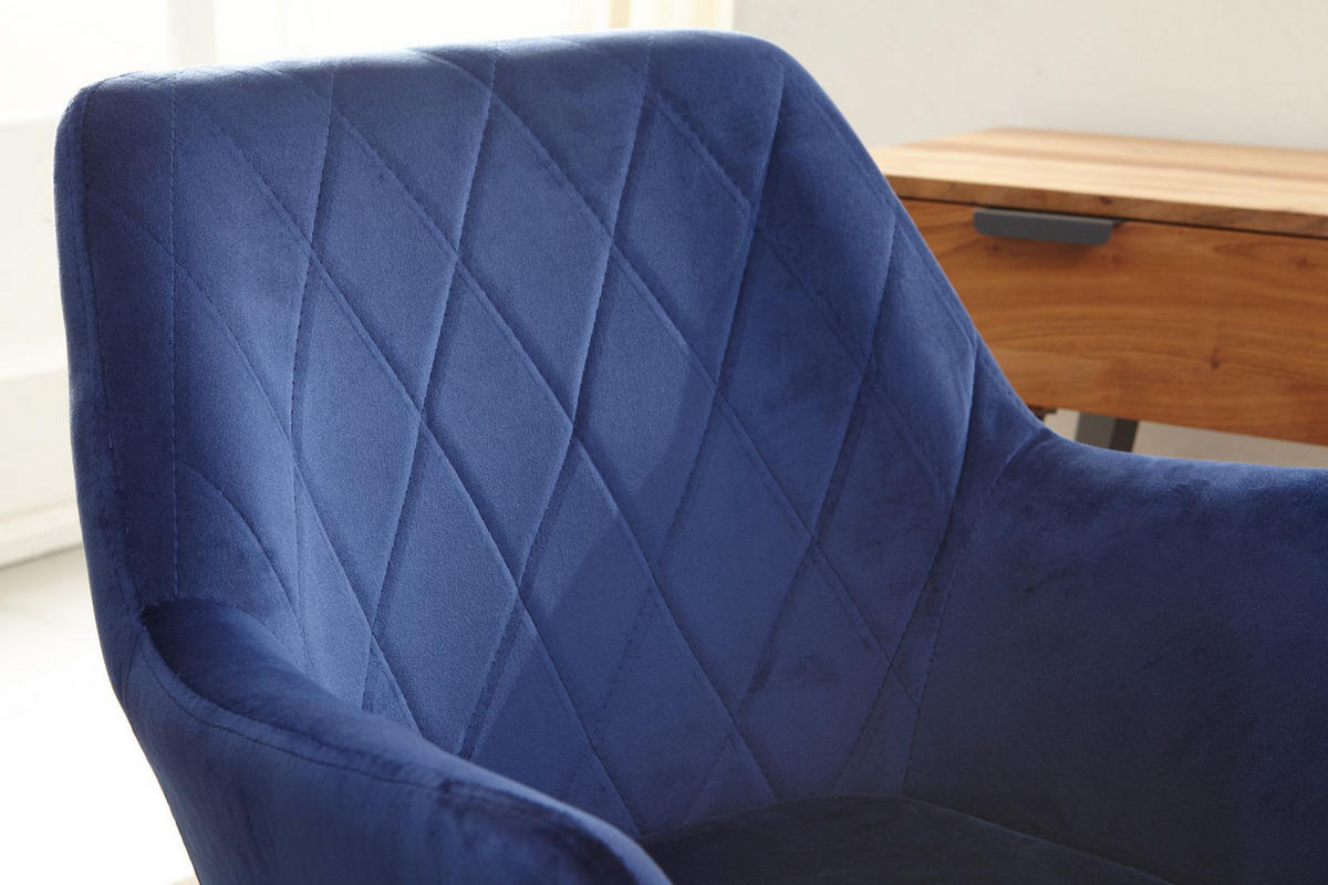 DREHSTUHL Samt mit Armlehnen Eisengestell 360° Funktion, Blau 97x55x55 cm - Blau/Goldfarben, Textil/Metall (97/55/55cm) - KADIMA DESIGN