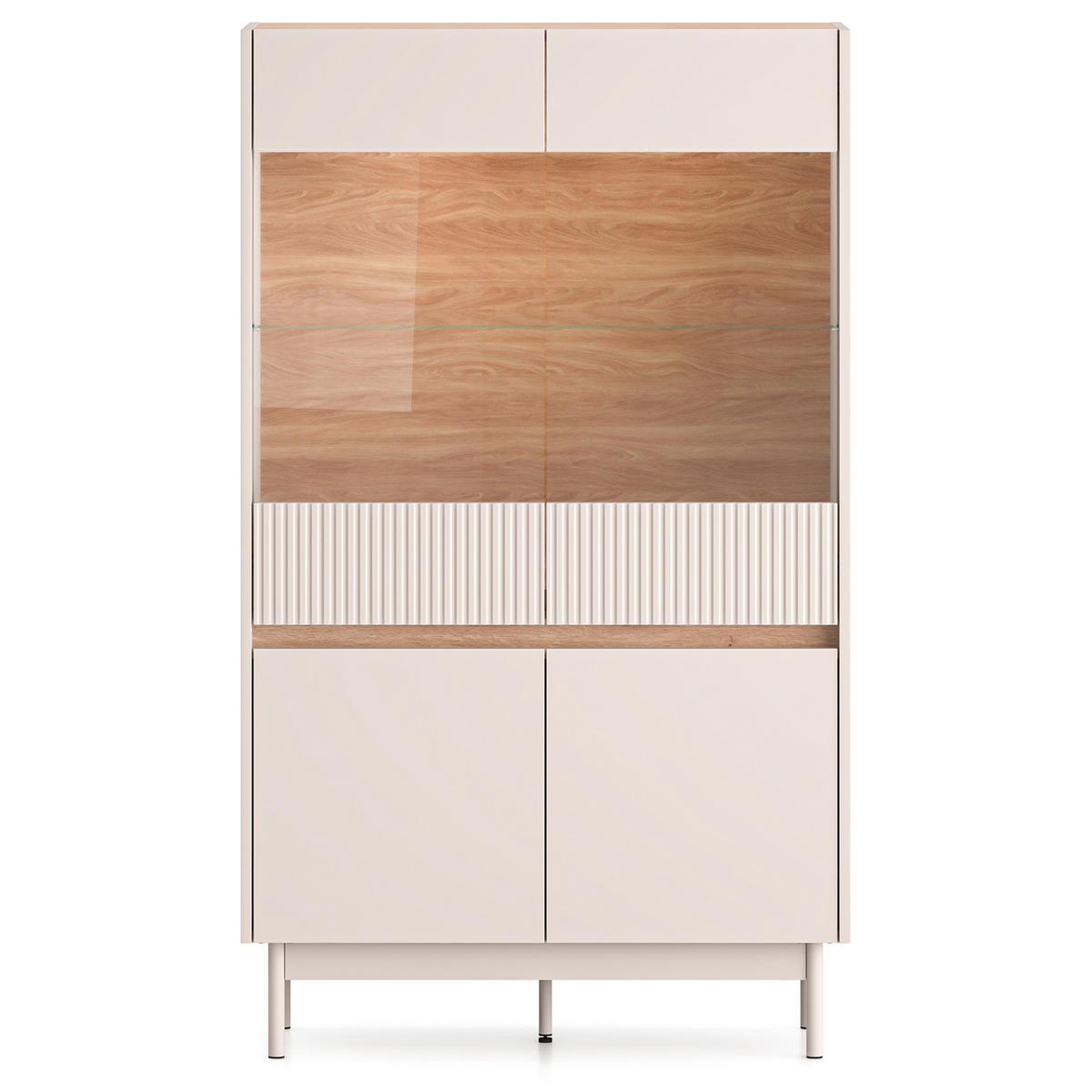 VITRINENSCHRÄNK NALIA, Vitrine, Creme/Eiche - Eichefarben/Creme, Glas/Holzwerkstoff (92/156/40cm) - KONSIMO®
